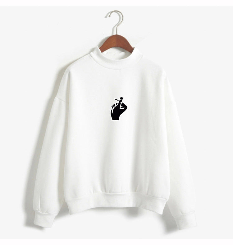 Trendy Korean Ulzzang Women's Plush Sweater with Love Finger Heart Gesture - Soft & Cozy Winter Pullover for Casual Outfits & Street Style Fashion