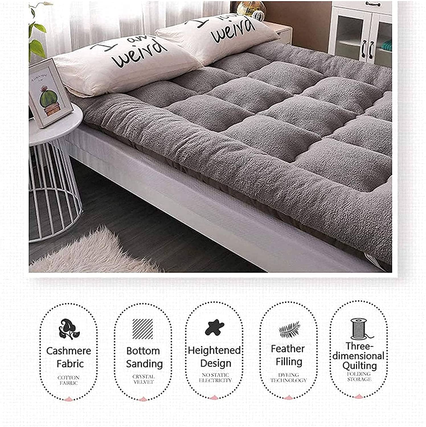 Japanese Thickened Grey Foldable Futon Floor Mattress for Adults - King Size, Comfortable & Portable for Camping, Guest Bed, Home Use - Perfect for Friends & Family