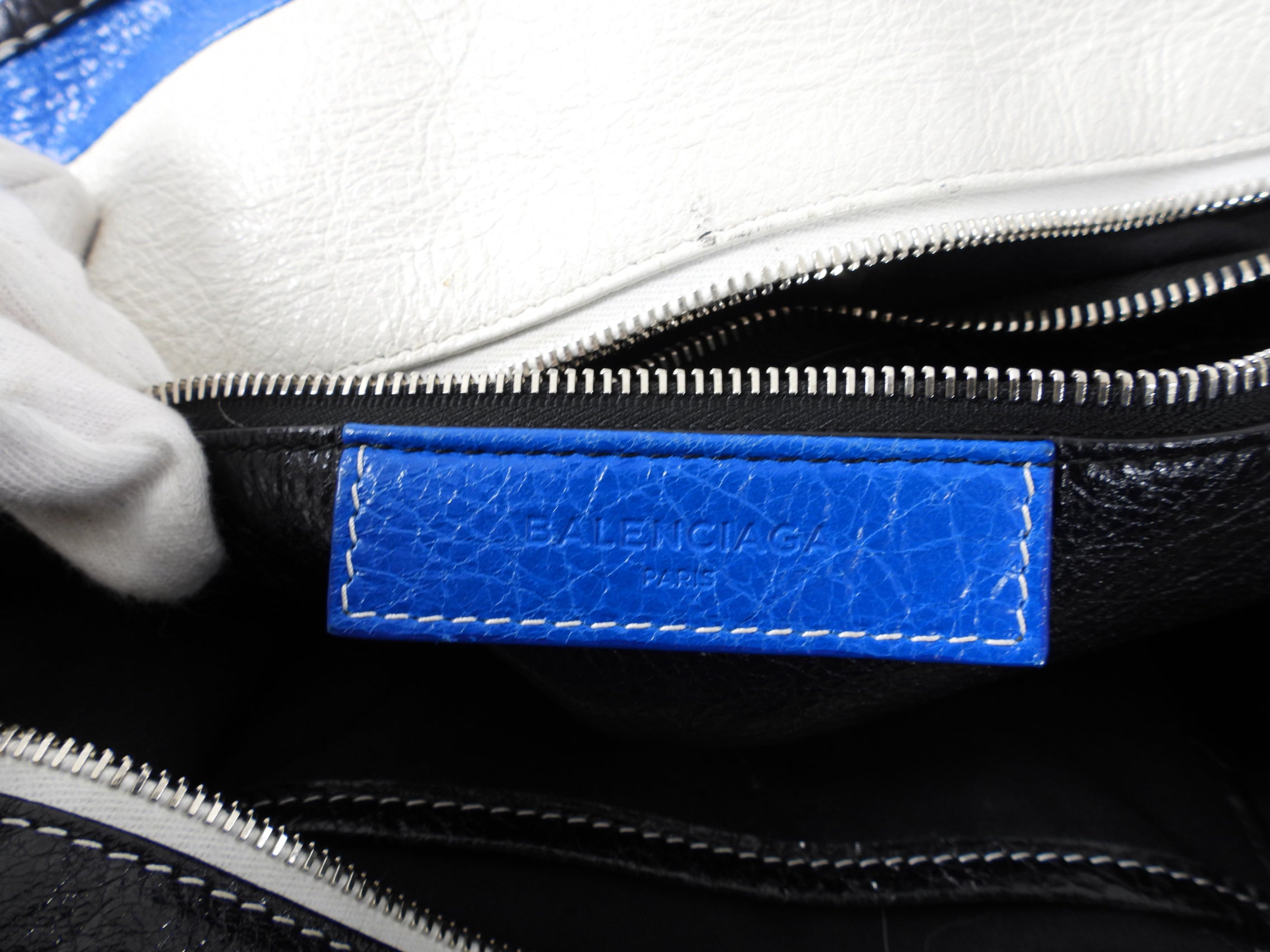 Balenciaga Bazaar Blue Stripe Leather Large Tote Bag for Women - Stylish Designer Handbag for Work, Travel & Everyday Use
