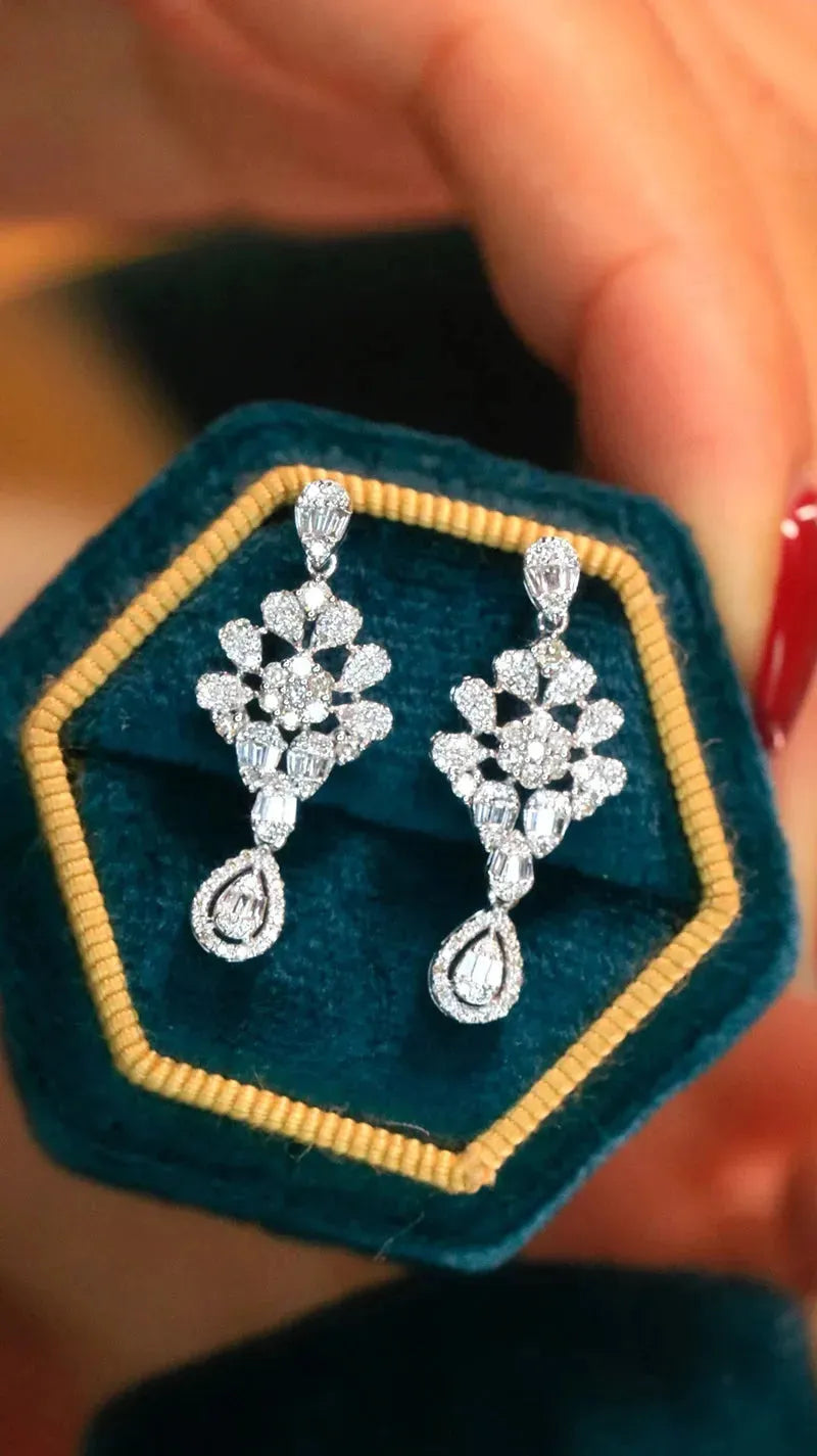 18K White Gold Luxury Palace Design 0.80 Carat Natural Diamond Drop Earrings for Women | Elegant Wedding Jewelry, Anniversary Gift & Special Occasion Accessories