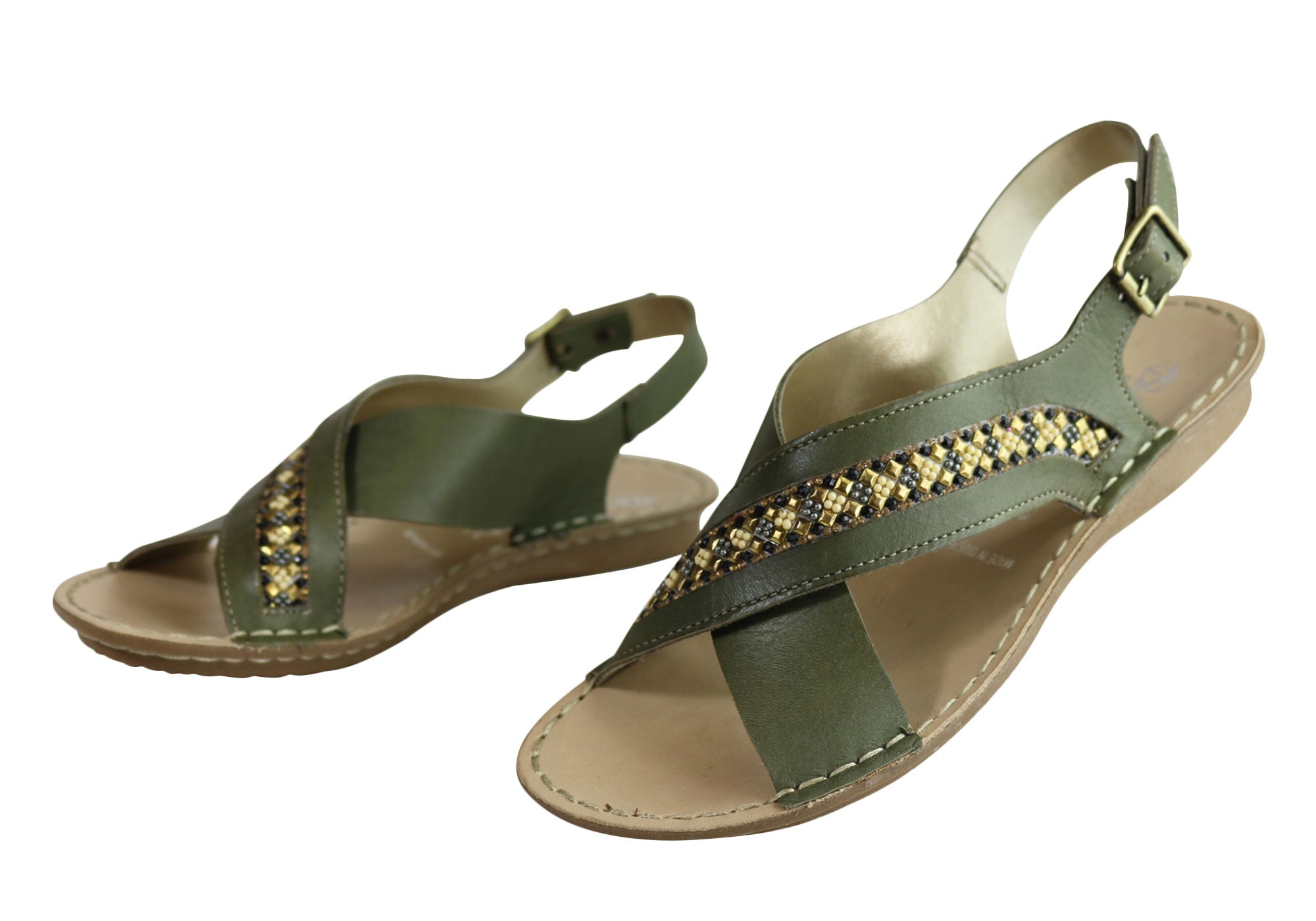 Andacco Veronique Women's Comfort Flat Leather Sandals - Handmade in Brazil - Perfect for Summer, Beach & Casual Outings