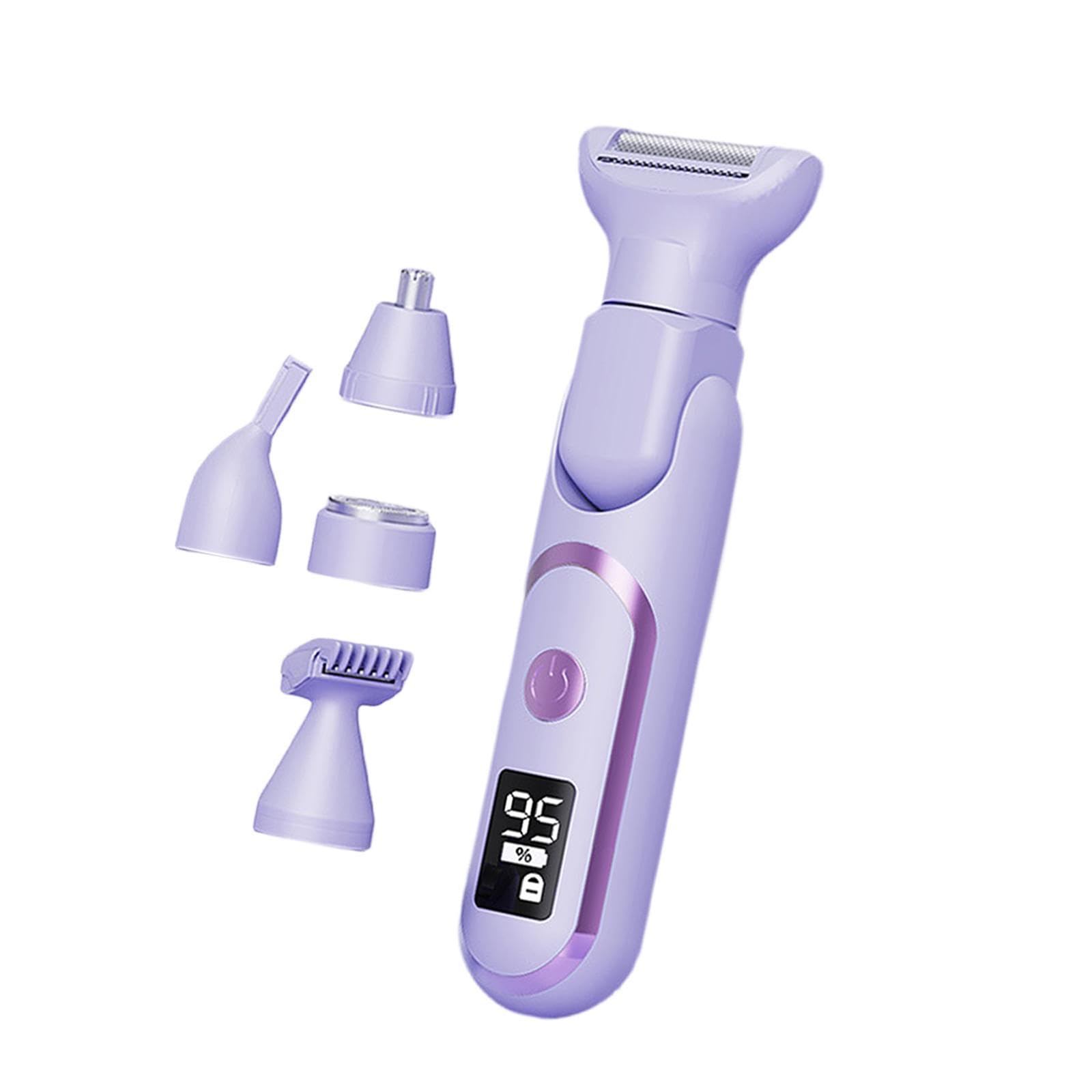 5-in-1 USB Rechargeable Electric Lady Shaver & Nose Hair Trimmer - Cordless Grooming Kit for Women, Purple | Perfect for Travel, Home Use & Quick Touch-Ups