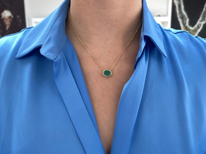3.60ct 14K White or Yellow Gold Natural Oval Emerald Solitaire Bezel Slider Necklace for Women - Elegant Jewelry Gift for Anniversary, Birthday & Special Occasions