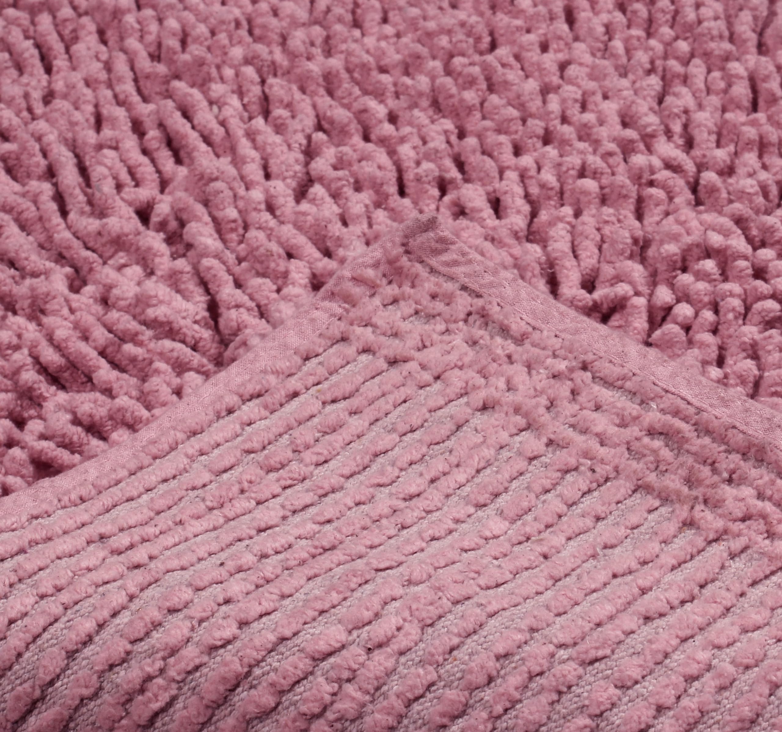 Premium 100% Cotton Bath Rug Set - Ultra Soft & Absorbent Non-Slip Bathroom Mats for Floor, Washable 4-Piece Contour Design in Pink | Perfect for Bathroom, Shower, Kitchen & Laundry Room Decor