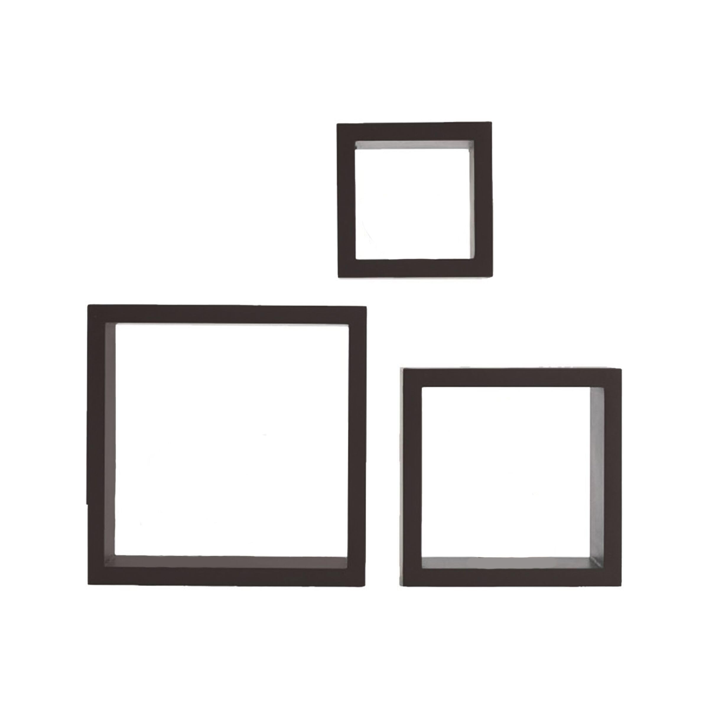 Melannco Floating Wall Square Cube Shelves - Set of 3, Espresso Wood Wall Shelves for Bedroom, Living Room, Bathroom & Kitchen - Perfect for Home Decor, Storage and Displaying Books, Plants & Photos