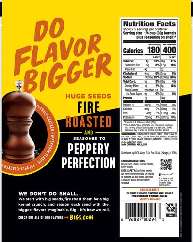 BIGS Cracked Pepper Sunflower Seeds - Keto Friendly, Low Carb Healthy Snack - 5.35 oz Resealable Bag - Perfect for On-the-Go, Work, Gym & Movie Nights
