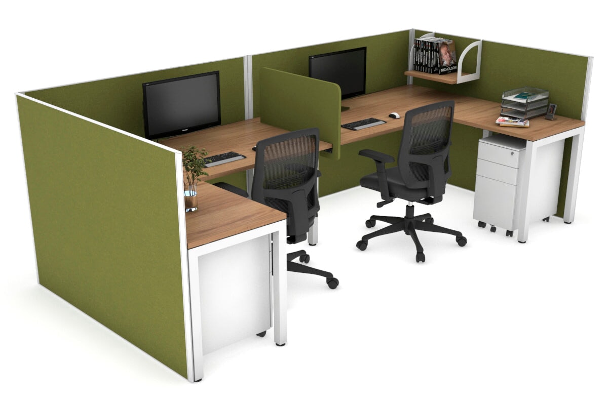 Quadro Square Legs 2-Person Corner Workstation - U-Shaped Office Desk with White Frame (1400L x 1800W) | Cable Management Scallop | Perfect for Home Office & Small Business Workspaces
