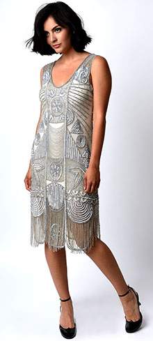 Vintage 1920s Silver Beaded Fringe Flapper Dress - Roaring 20s Gatsby Party Costume, Great Gatsby Themed Event, Speakeasy Outfit, Jazz Age Inspired Evening Gown