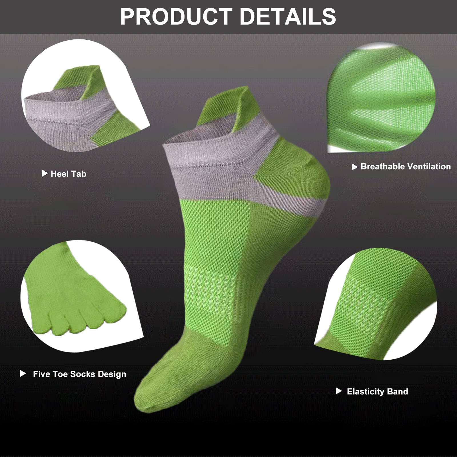 Breathable Men's Toe Socks 5-Pack - Anti-Slip Running Socks for Athletic Walking & Sports - Perfect for Gym, Hiking & Outdoor Activities