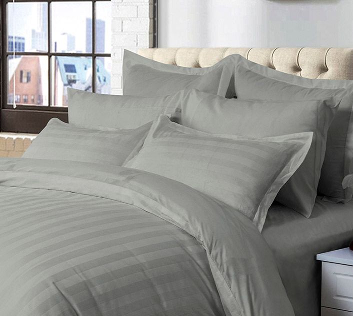 1000 Thread Count Ultra Soft Striped Queen Size Duvet Cover Set - Grey Luxury Bedding for Comfortable Sleep & Stylish Bedroom Decor