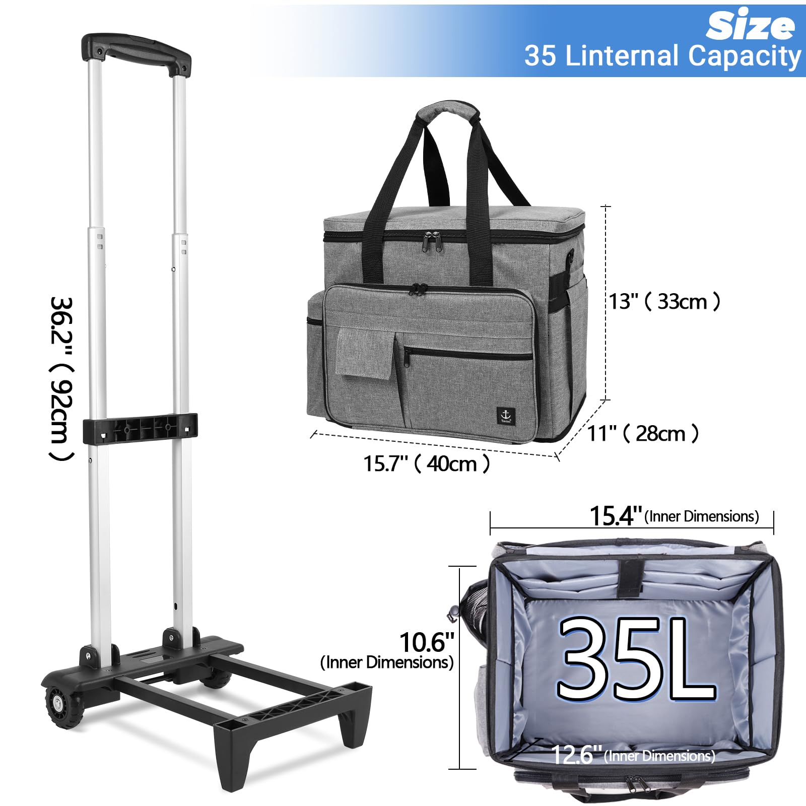 Rolling Teacher Bag - Large Capacity Rolling Briefcase with Detachable Trolley, Laptop Compartment & Adjustable Shoulder Strap - Perfect for Educators, Business Professionals & Travel (Black)