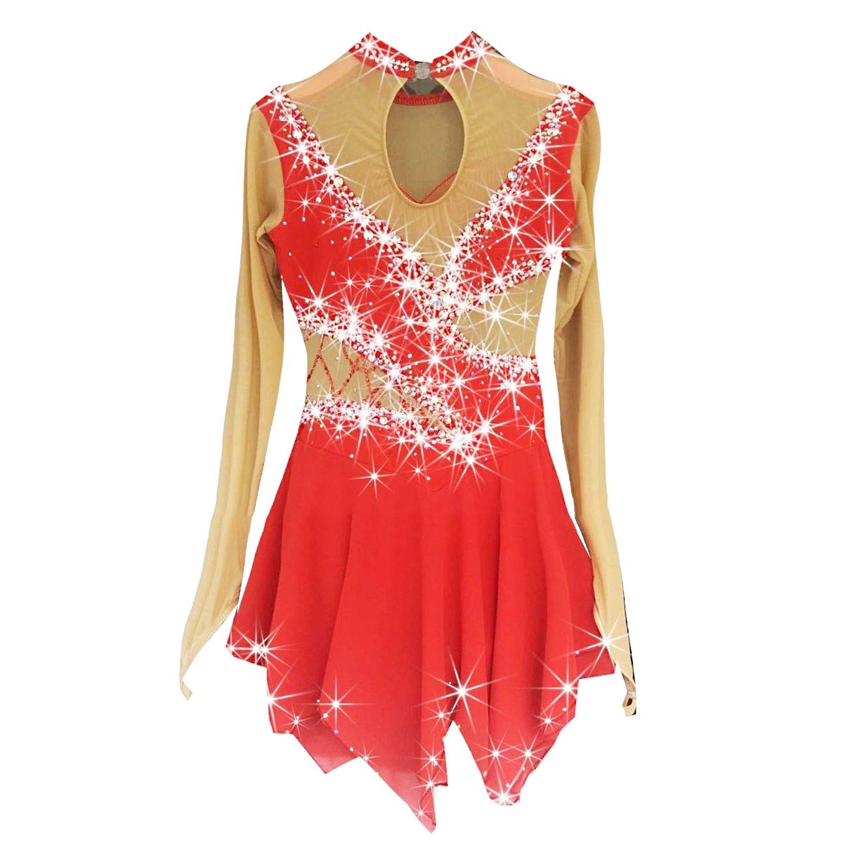Women's Figure Skating Dress - Long Sleeve Breathable Performance Costume for Ice Skating Practice & Competition - Perfect for Training, Shows, and Ice Dance Performances