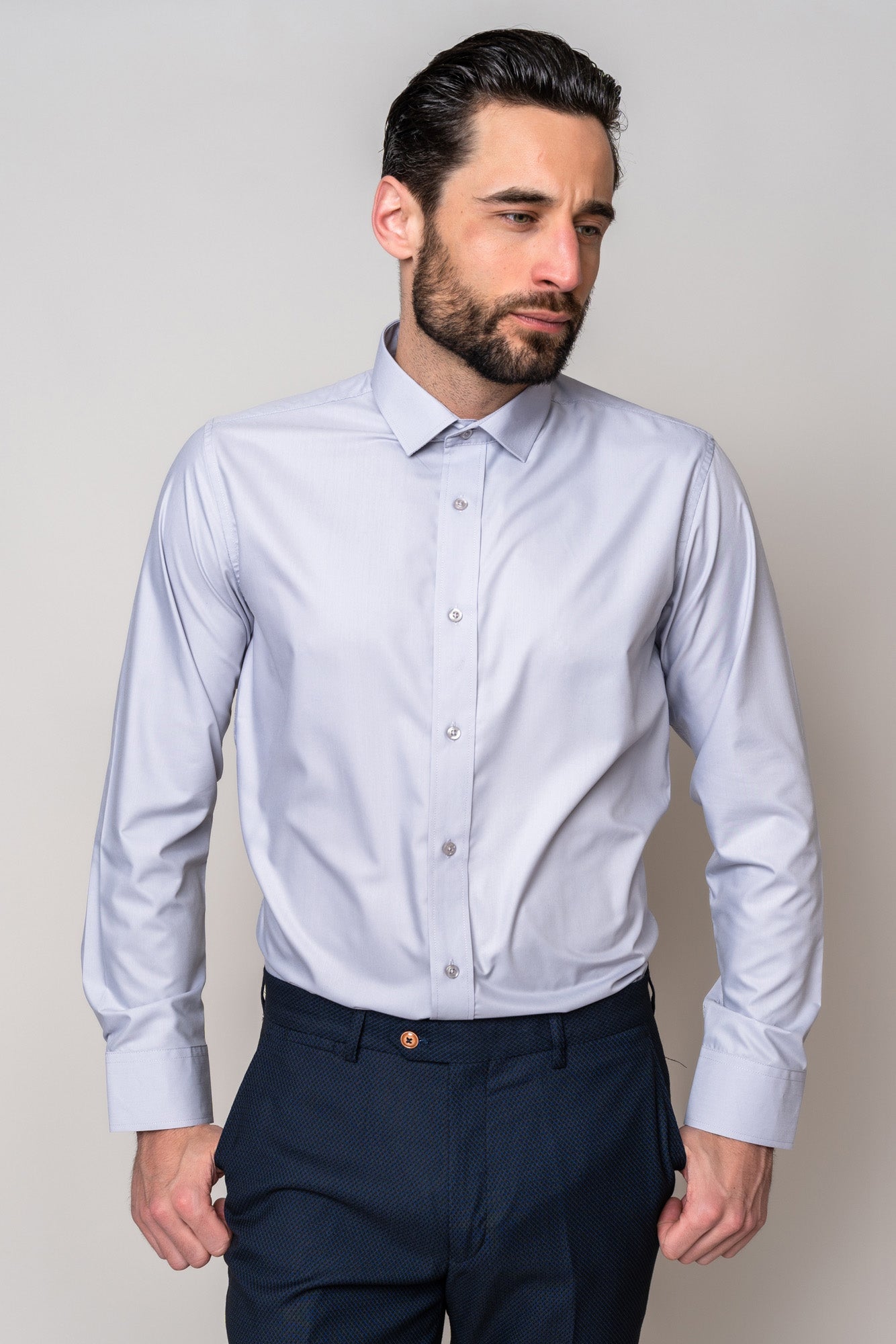 CARTER Silver Long Sleeve Shirt for Men - Premium Comfort Formal Business Wear - Perfect for Office, Wedding & Special Occasions