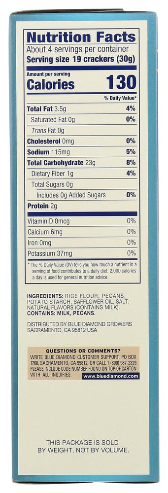 Blue Diamond Nut-Thins Pecan Nut & Rice Cracker Snacks - Gluten Free, Low Calorie, Healthy Snack - 4.25 oz (Pack of 6) - Perfect for Office, School, Travel & Party Snacking