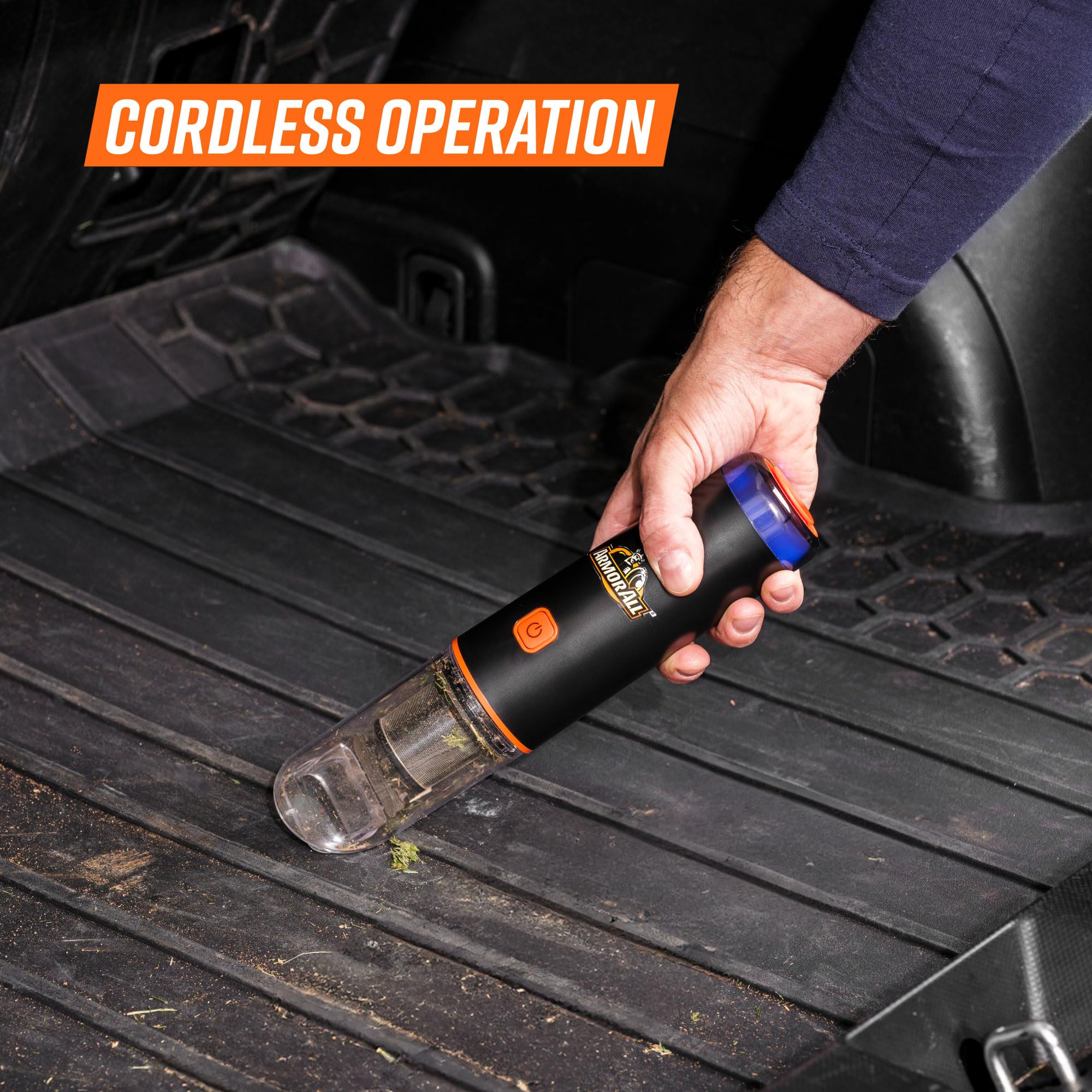 Armor All AA07V2 0901 Cordless Handheld Car Vacuum Cleaner - Powerful 12V Mini Vacuum for Car Interior, Home & Office Use - Orange Portable Vacuum for Pet Hair, Crumbs & Dust Cleaning