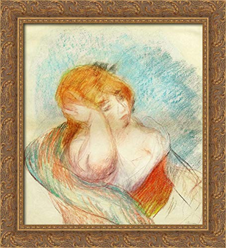 Pierre Auguste Renoir Seated Woman 20x22 Gold Ornate Wood Framed Canvas Art - Perfect for Living Room, Bedroom & Office Wall Decor