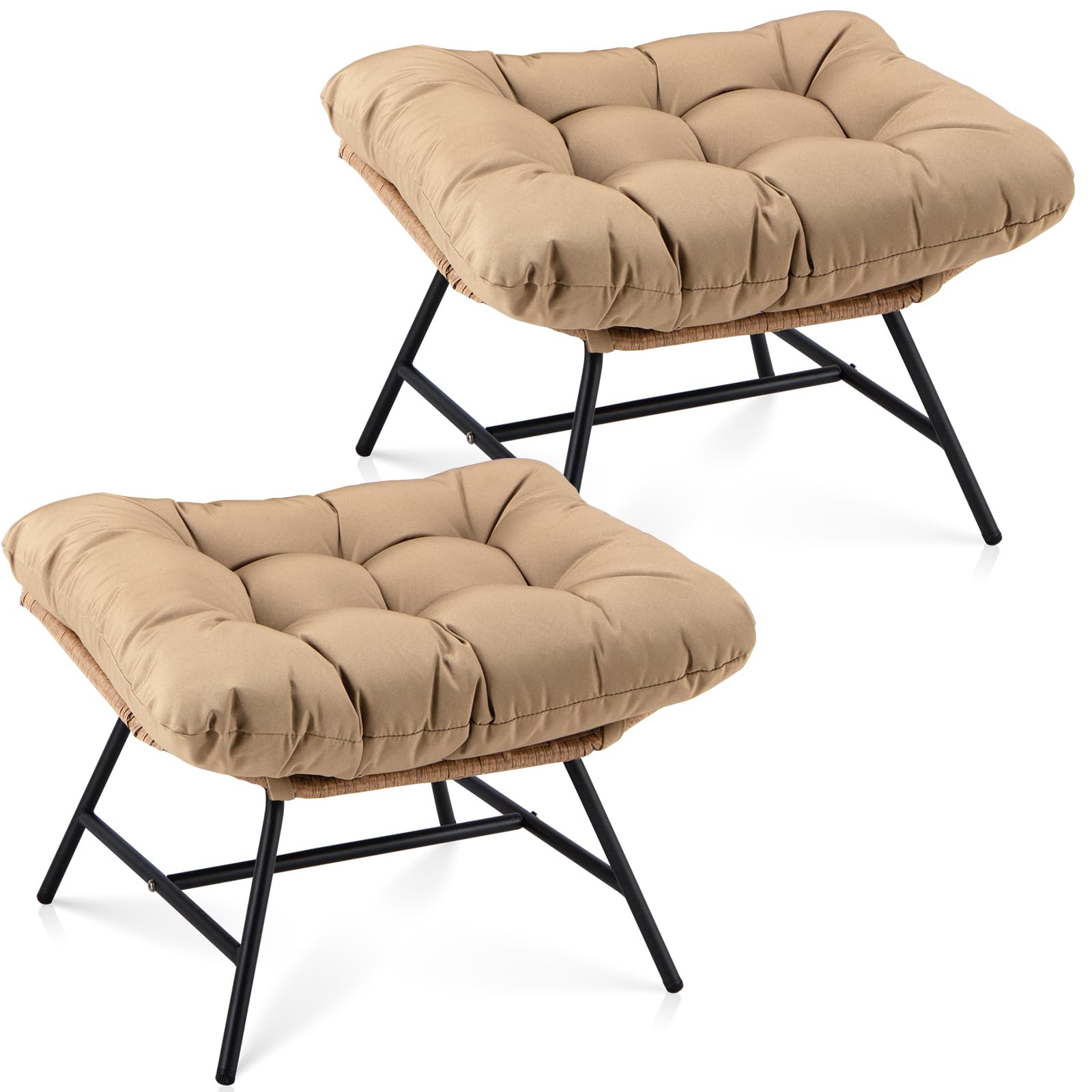 2-Piece PE Rattan U-Shaped Ottomans with 3.9