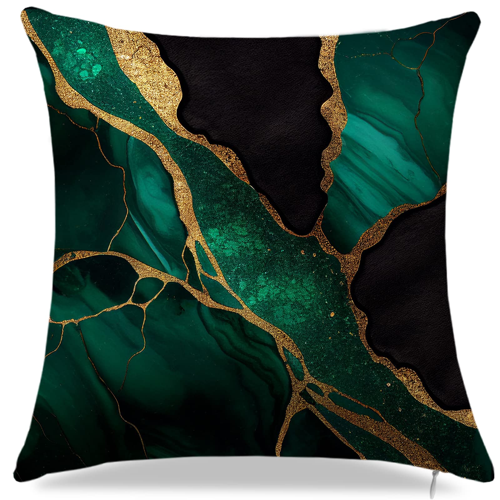 Dark Green Couch Pillow Covers 18x18 Inch - Set of 4 Gold Black & Green Throw Pillow Cases for Sofa, Chair, Bed - Luxury Decorative Cushion Covers for Living Room, Bedroom & Home Decor - Perfect for Cozy Reading Nooks & Modern Interior Design