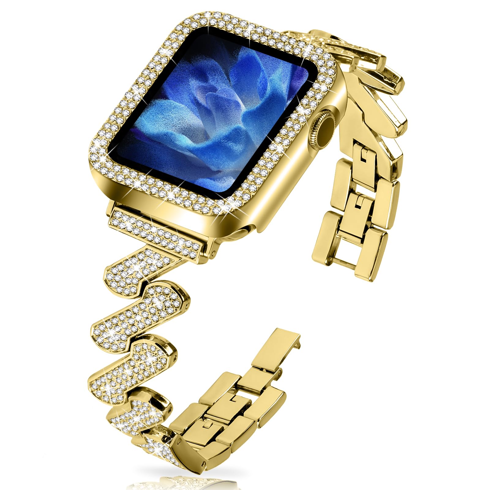 JOYOZY Bling Bands for Apple Watch 38mm 40mm 41mm 42mm 44mm 45mm - Women's Diamond Metal Strap with Glitter Case & Built-in Screen Protector - Compatible with iWatch Series 9/8/7/6/5/4/3/2/1/SE - Perfect for Workouts, Parties & Everyday Fashion Accessory