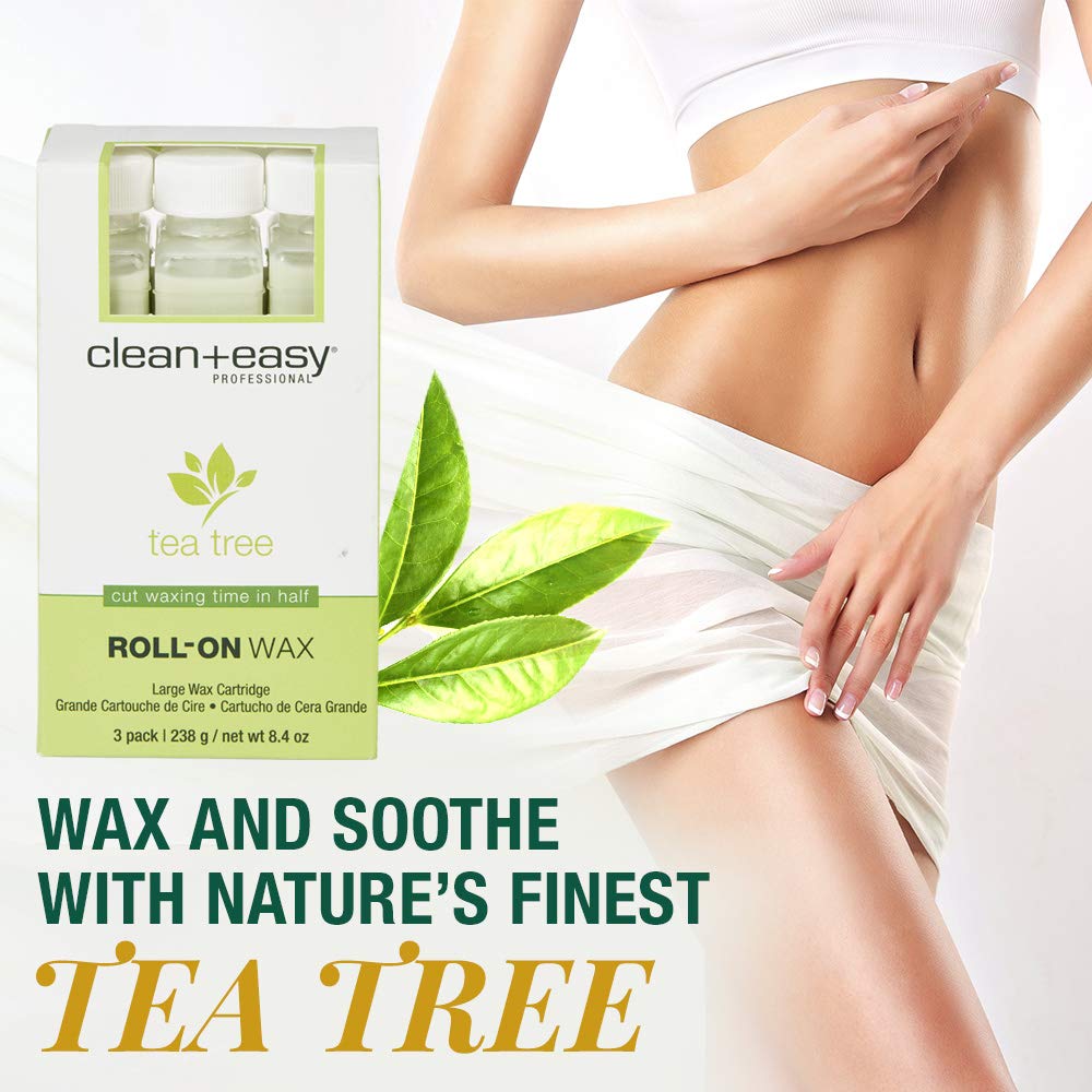 Tea Tree Creme Wax Refill for Facial & Body Hair Removal - 3 Pack | Large, Clean & Easy Wax Strips | At-Home Salon Waxing for Smooth Skin