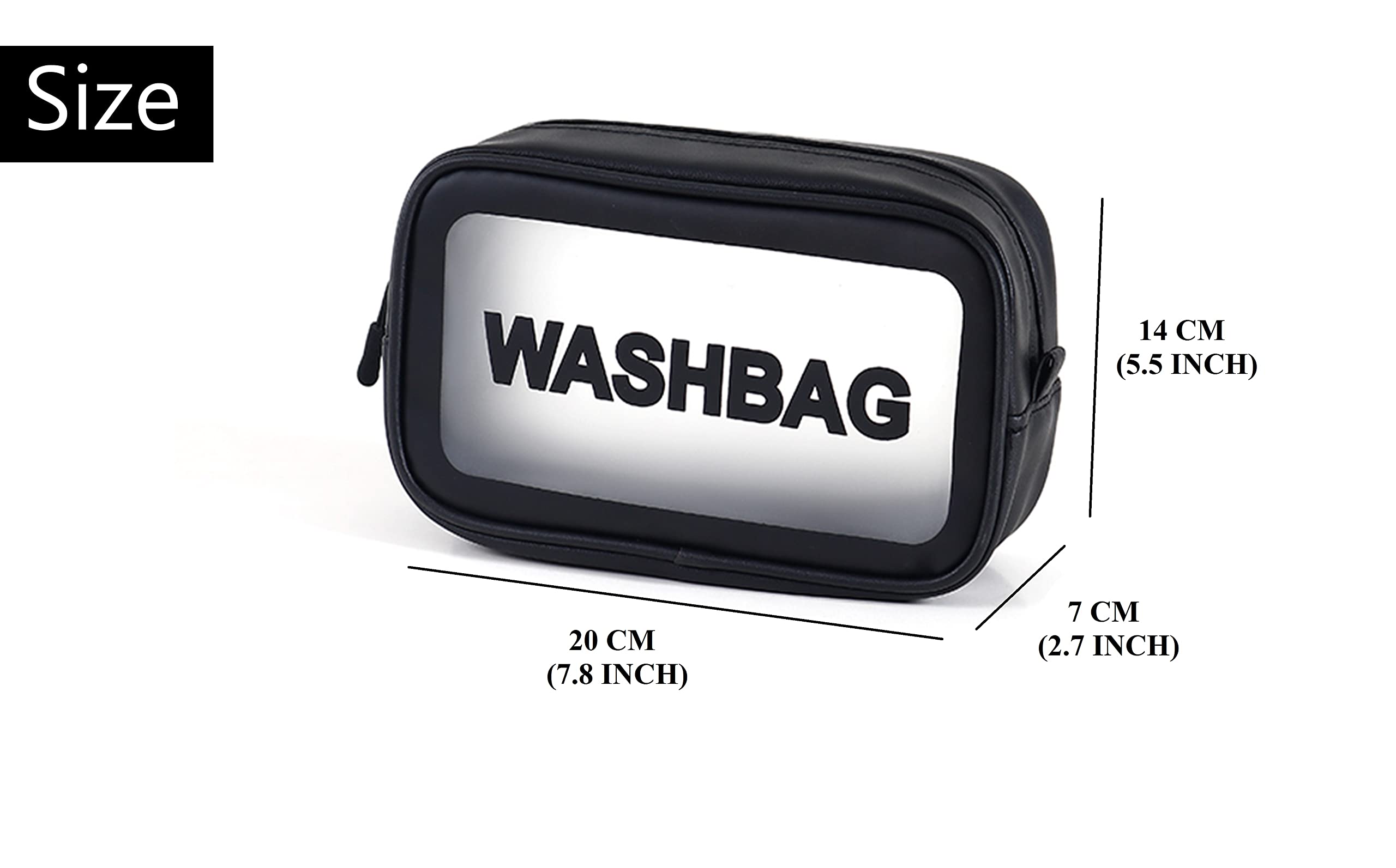 VALAMJI Clear Waterproof Travel Toiletry Bag with Zipper & Handle - Portable Cosmetic Organizer for Women & Girls (Black, Small) - Perfect for Airplane Carry-on, Gym, Beach & Daily Essentials Storage