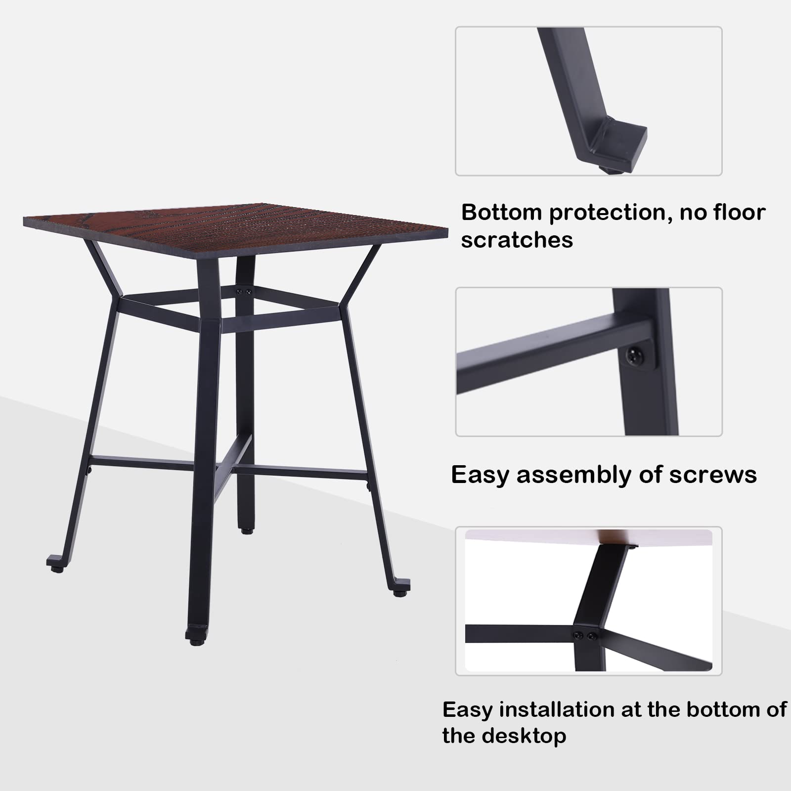 Modern Square Solid Wood Bar Height Pub Table - Sturdy Metal Frame Bistro Kitchen Cafe Dining Table - Easy to Assemble Indoor Use for Home, Restaurant & Office - Brown