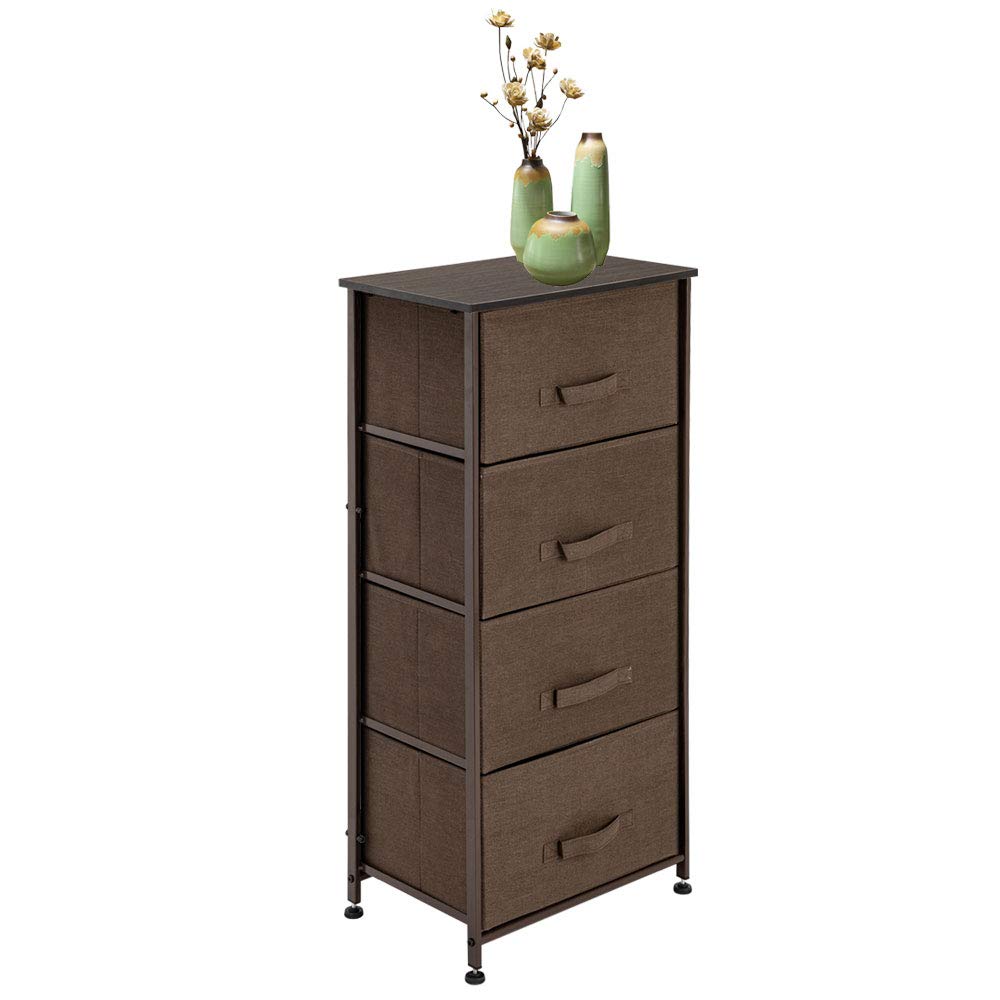 4-Tier Fabric Dresser Tower with 4 Easy Pull Drawers - Storage Organizer for Bedroom, Closet, Nursery, Living Room & Entryway - Space Saving Brown Storage Unit for Clothes, Toys & Home Organization