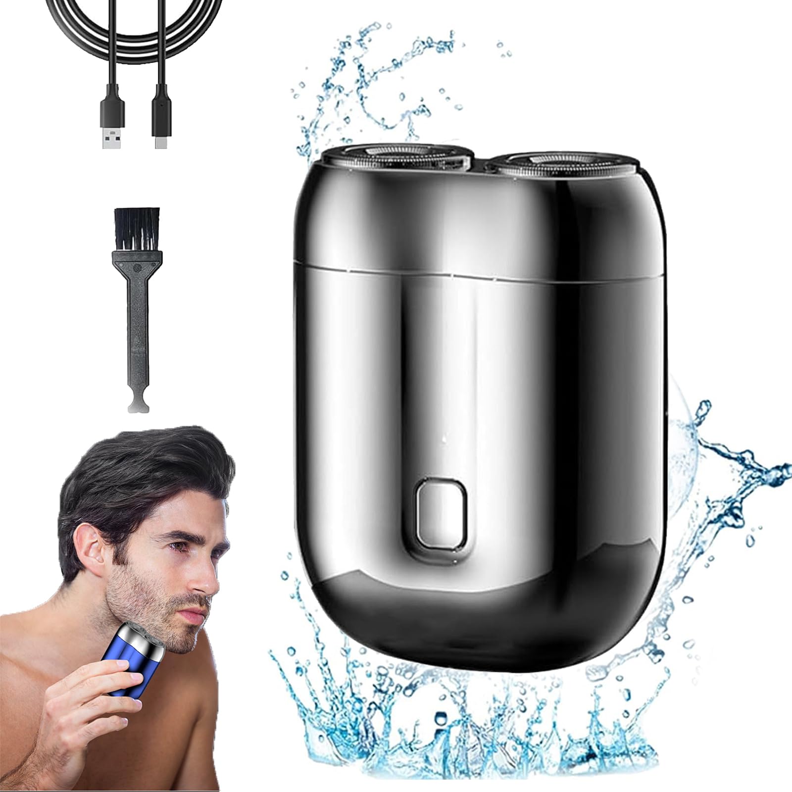 Jacooba Mini Dual-Head Electric Shaver for Men - Rechargeable Waterproof Travel Razor with Precision Blades - Perfect for Face, Neck & Body Grooming at Home or On The Go (Silver)