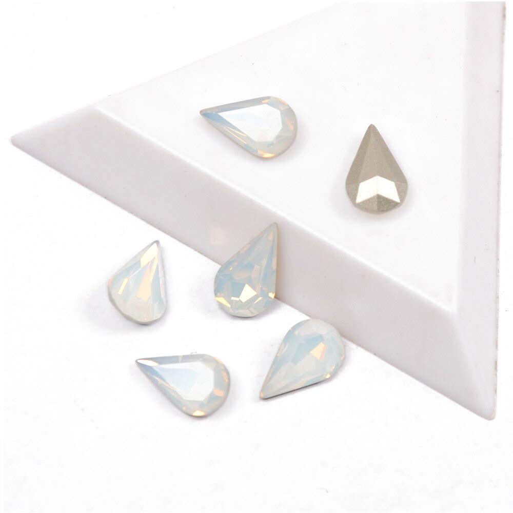 8X13mm Pear Shaped White Opal Rhinestone Nail Gems - 12pcs for Manicure, Nail Art & Decor | Shiny Crystals for DIY, Wedding, Party & Salon Use