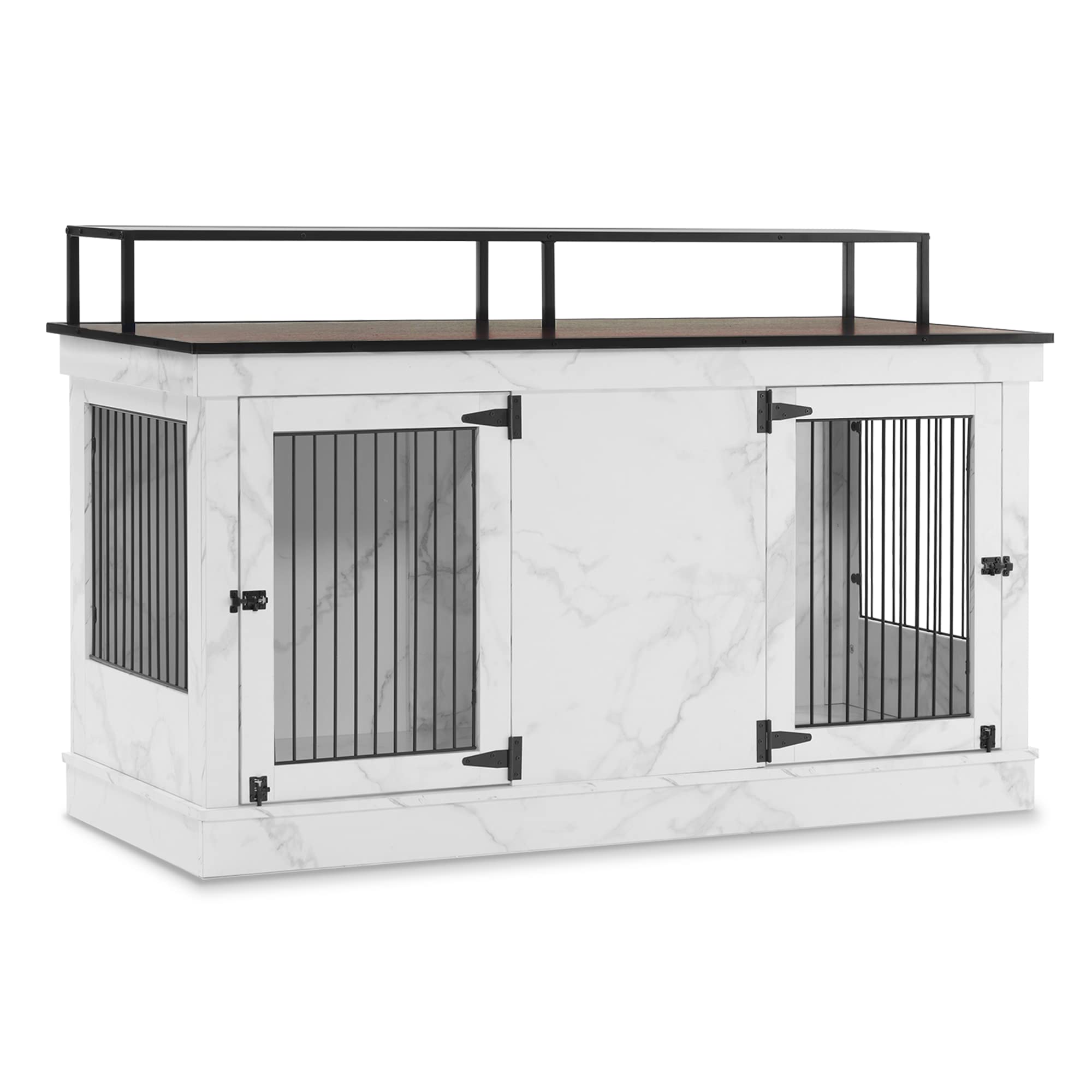 **MCombo Large Dog Crate Furniture TV Stand - Wooden Pet Kennel with Double Doors, Indoor Dog House End Table for Living Room - 1861 (White) - Perfect for Small Spaces & Pet-Friendly Home Decor**