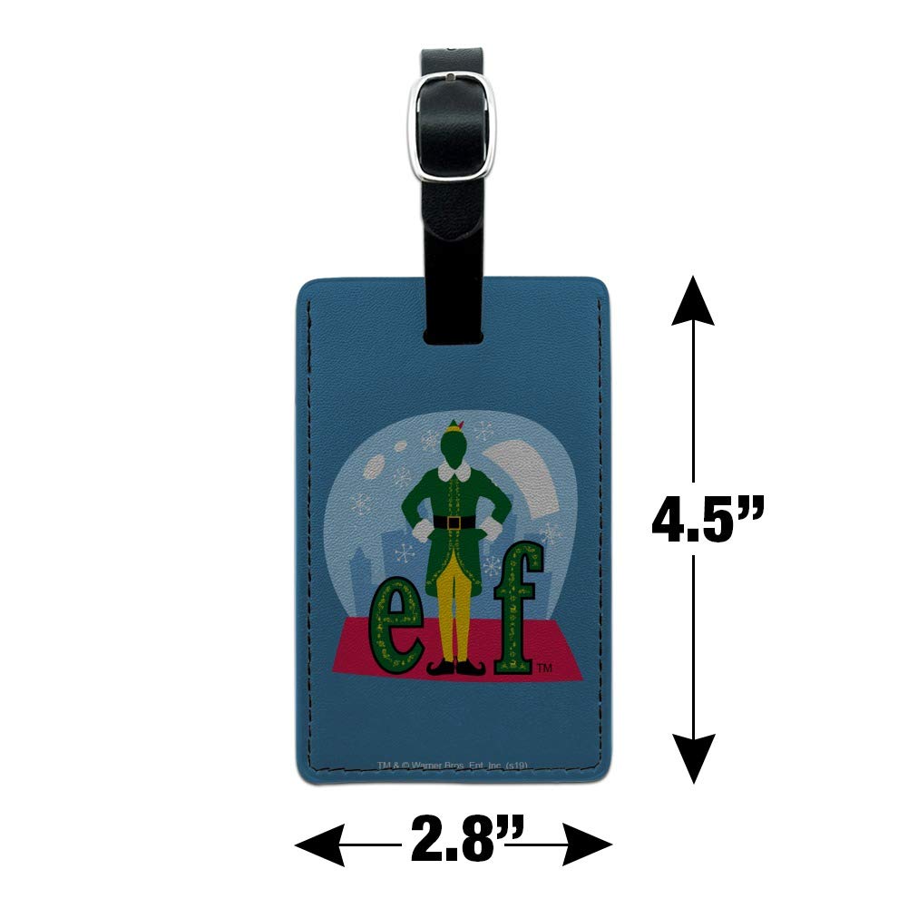 Elf Snow Globe Rectangle Leather Luggage Tag - Durable Carry-On ID Tag for Suitcases & Travel Bags - Perfect for Air Travel, Vacation & Business Trips
