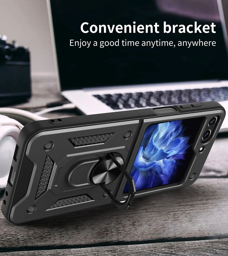 Samsung Galaxy Z Flip 6 Magnetic Car Mount Case with Ring Holder - Protective Armor Cover for Secure Phone Mounting While Driving
