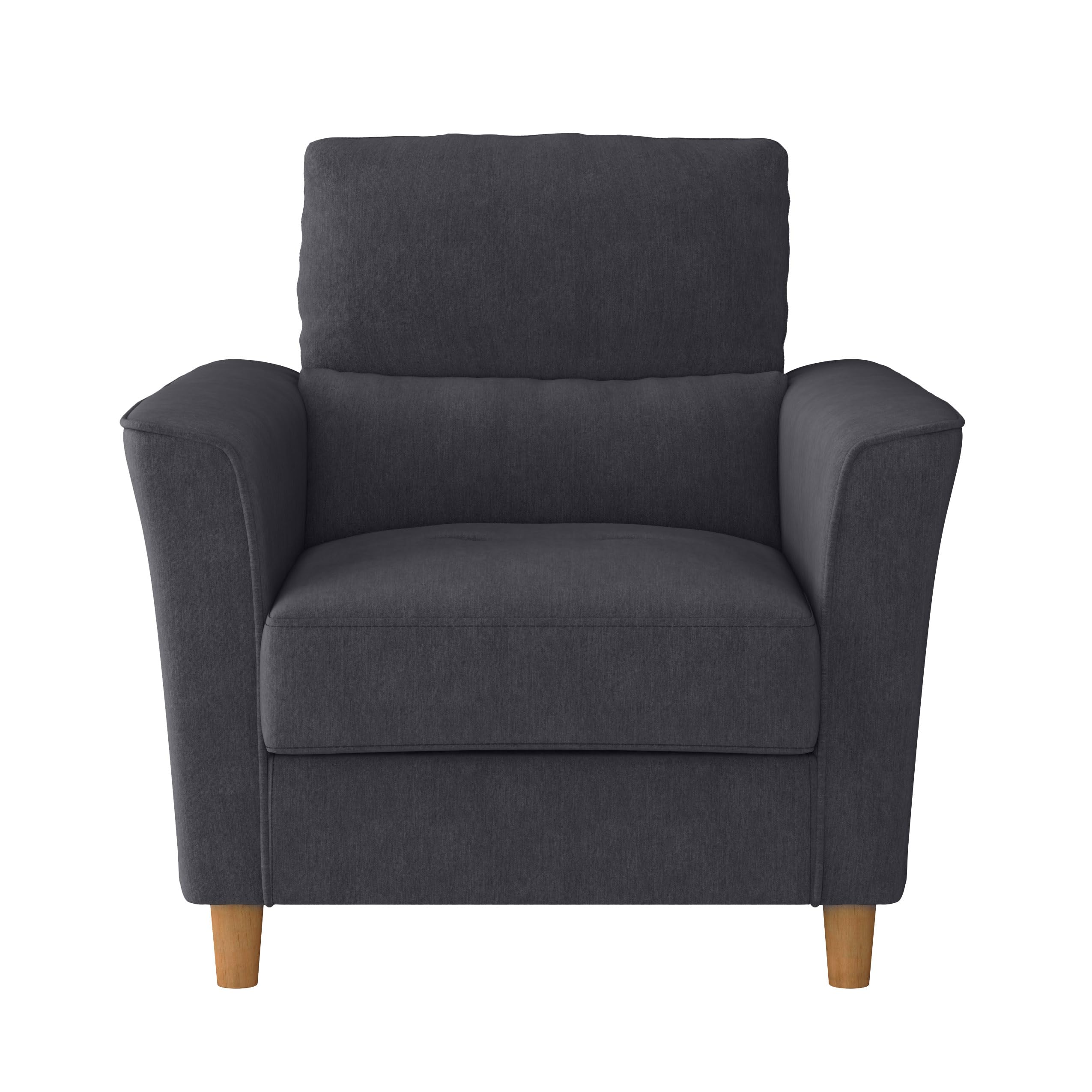 Caroline Modern Dark Gray Fabric Upholstered Accent Armchair with Wood Legs - Stylish Living Room Seating for Home Office, Lounge & Reading Nook