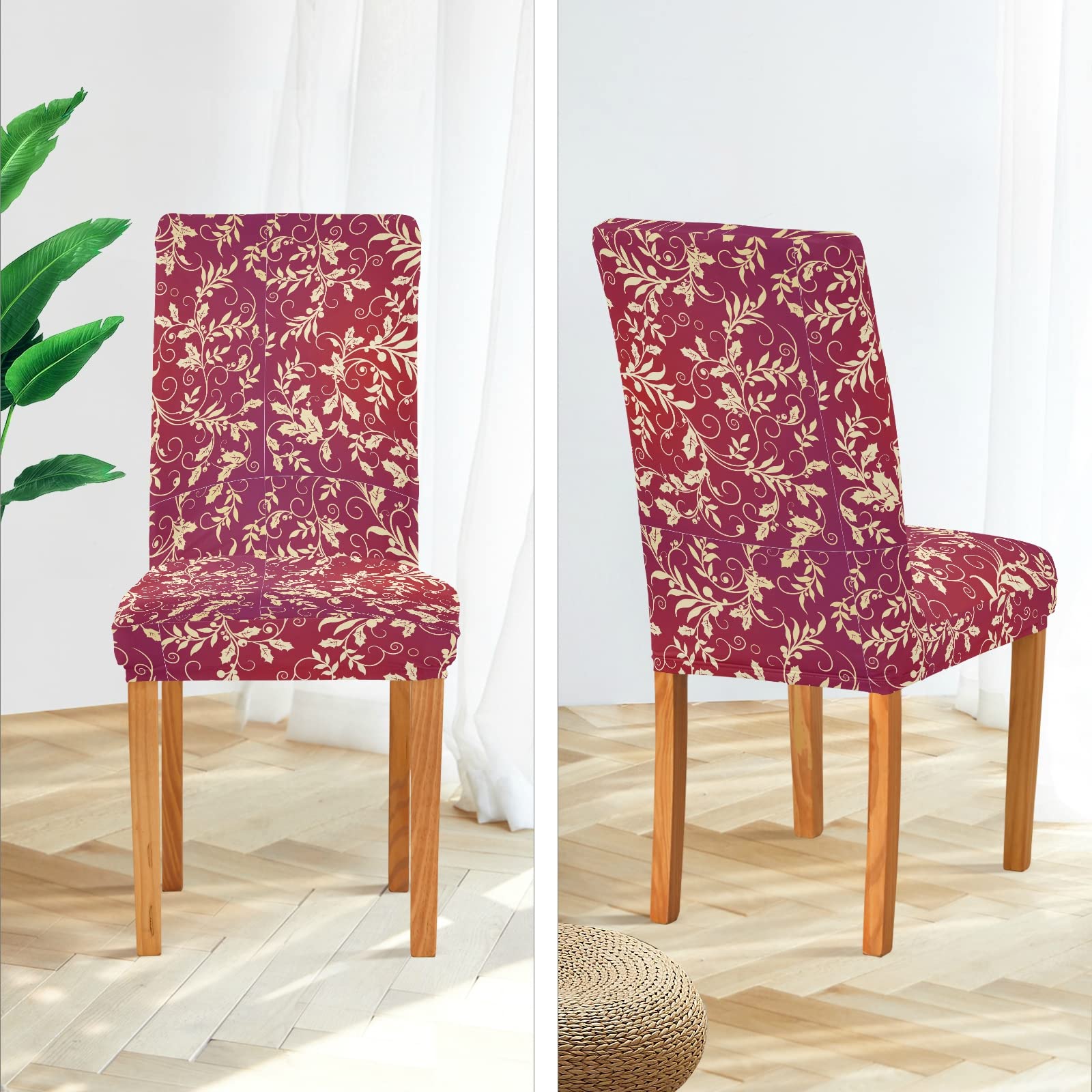 Christmas Holly Dining Chair Covers Set of 2 - Stretchable Spandex Slipcovers for Kitchen & Dining Room Decor - Perfect for Holiday Parties & Home Entertaining