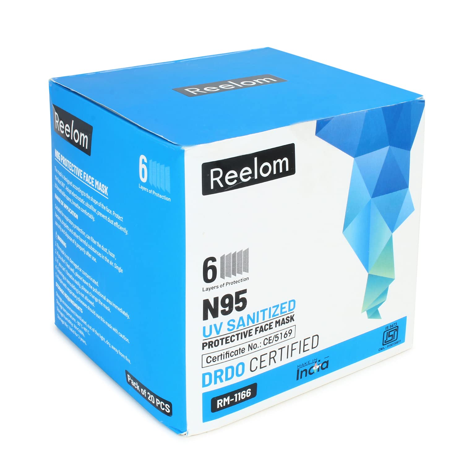 Reelom N95 Face Mask with 6-Layer Filtration - Head Loop Style, Melt Blown & Hot Air Cotton Layers (Grey, Pack of 5) - Ideal for Construction, Healthcare & Daily Protection Against Dust, Pollution & Allergens