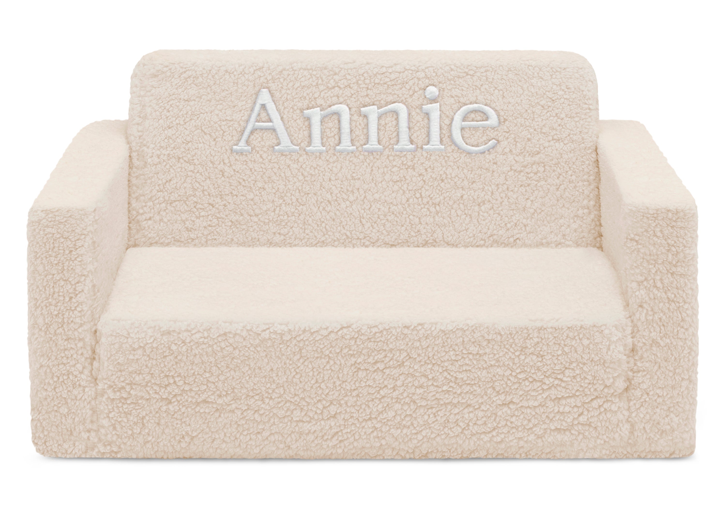 Personalized Cozee Flip Out Sherpa 2-in-1 Convertible Sofa to Lounger for Kids - Soft & Comfy Children's Furniture for Playroom, Bedroom or Nursery