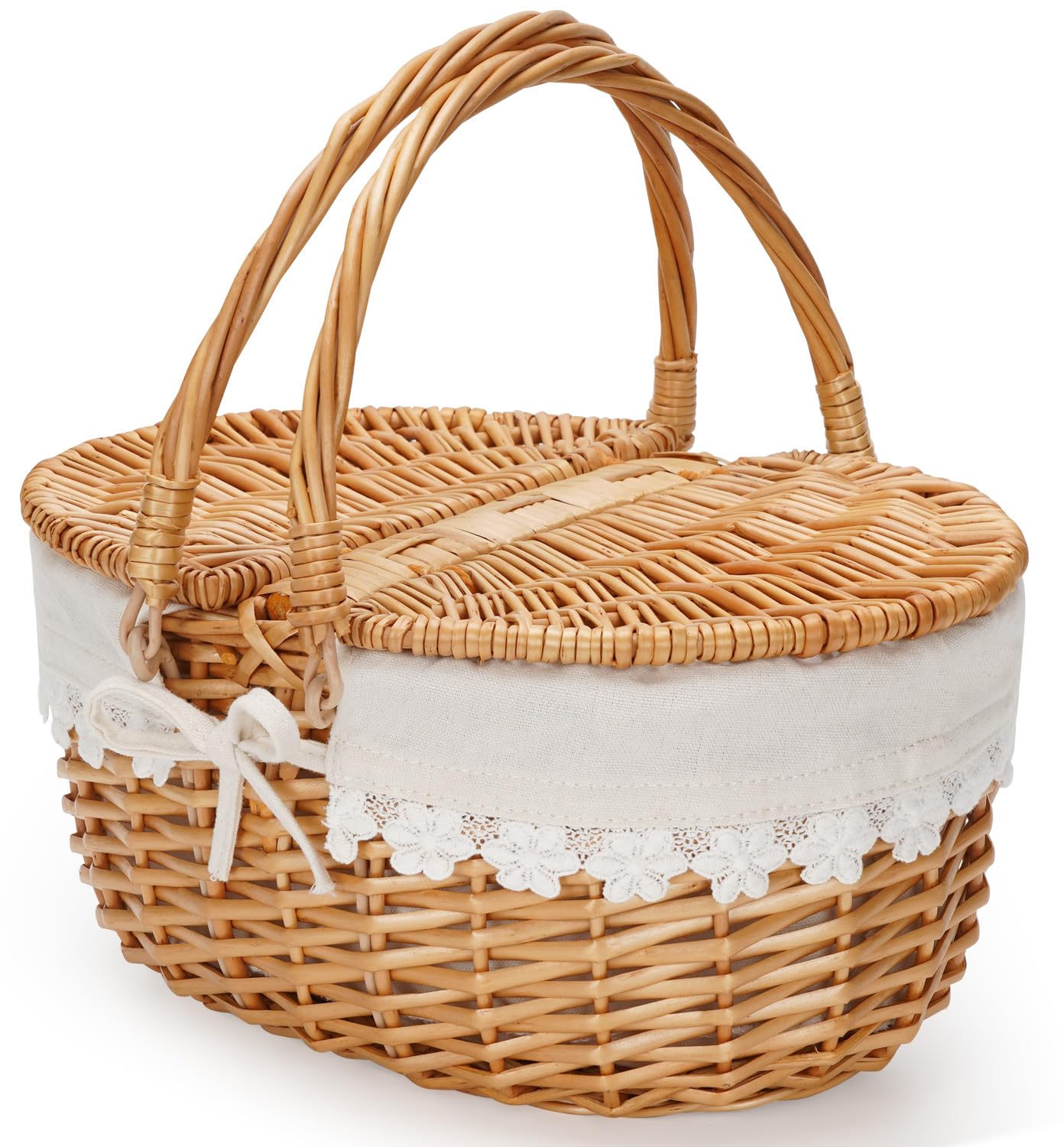 Zormy 12 Inch Lightweight Picnic Basket - Small Woven Wicker Basket with Handle & Removable Lining - Cute Toy Storage Basket for Kids - Empty Gift Basket for Halloween, Christmas, Valentine's Day, Easter, Birthday - Cream - Perfect for Picnics, Home Decor, and Party Favors