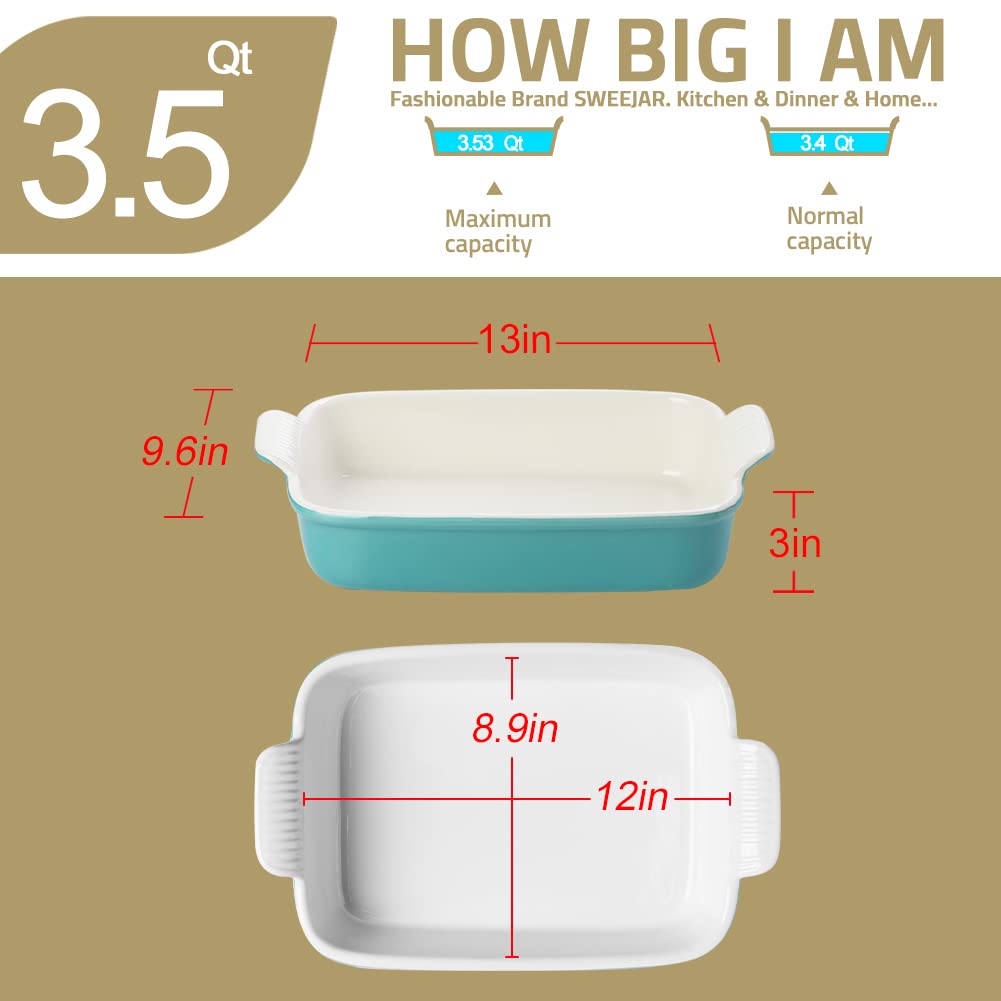 Sweejar 9x13 Inch Deep Ceramic Baking Dish - Oven Safe Casserole Pan with Handles for Lasagna, Casseroles & More | Perfect for Cooking, Family Dinners, Banquets & Daily Kitchen Use (Navy Blue)