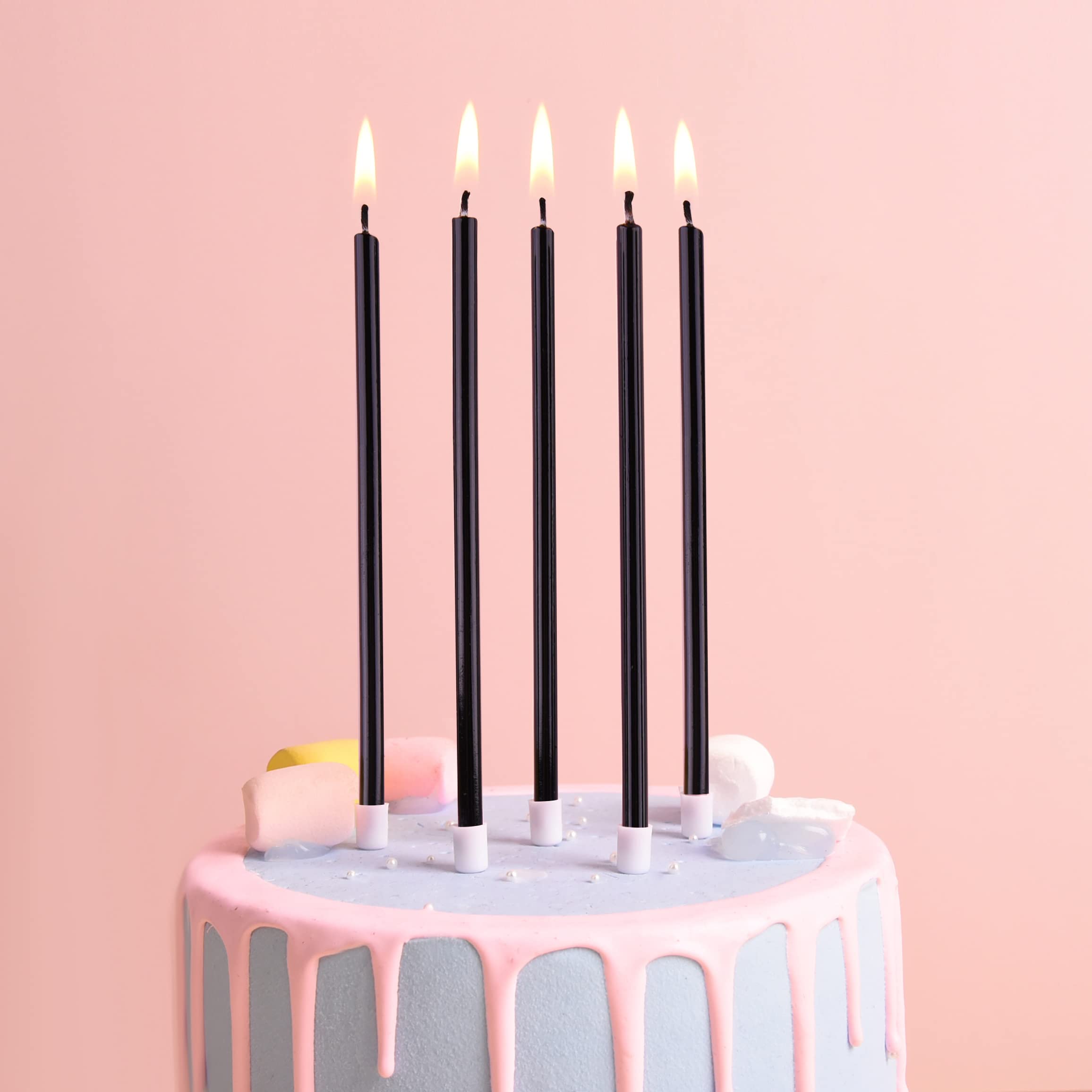 PHD CAKE Black Long Thin Birthday Candles - 50 Pack Elegant Cake Candles for Birthday Parties, Wedding Decorations & Special Events - Perfect for Cakes, Cupcakes & Dessert Tables