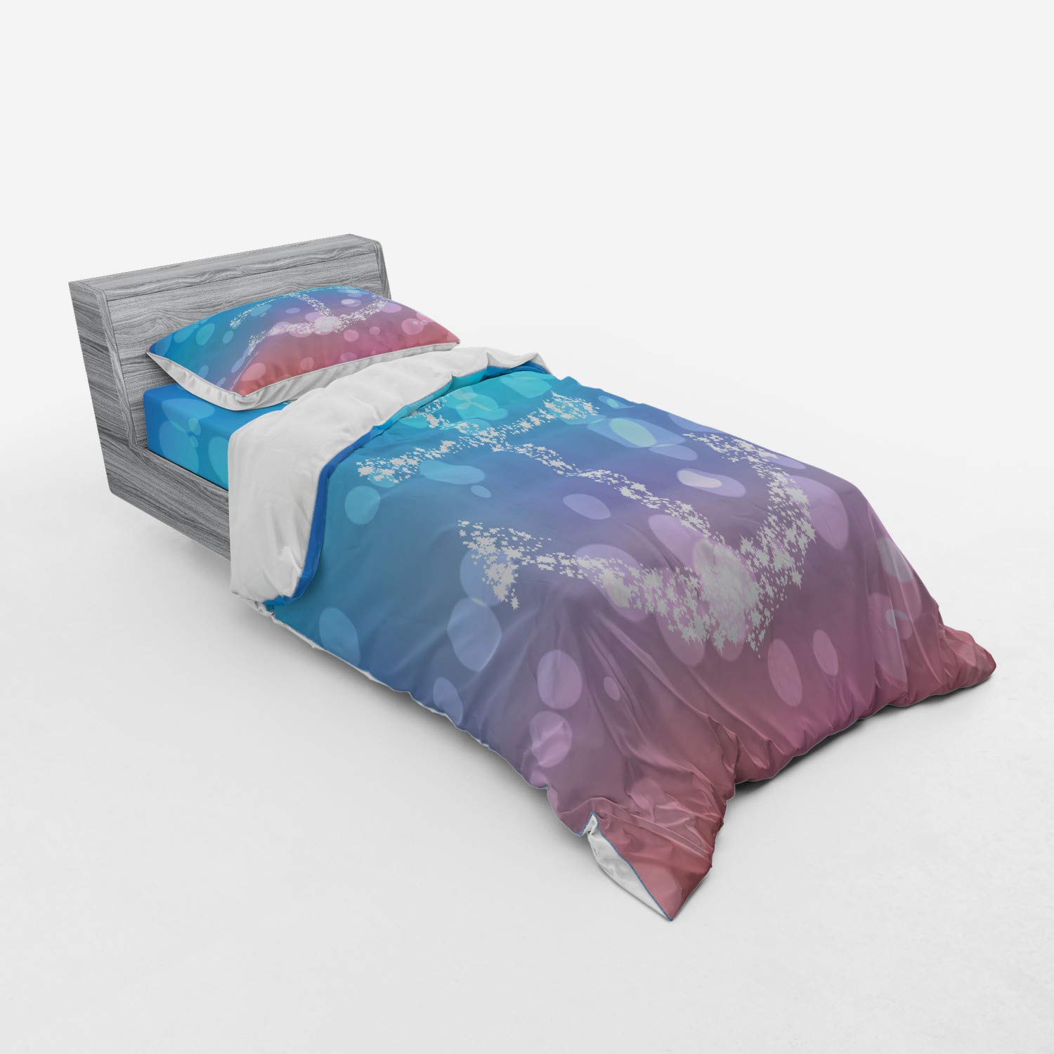 Ambesonne Anchor Bedding Set - 3 Piece Duvet Cover with Sham & Fitted Sheet, Twin Size, Pink Blue Starry Marine Bubbles Abstract Design | Nautical Themed Bedroom Decor for Kids, Teens & Coastal Style Homes