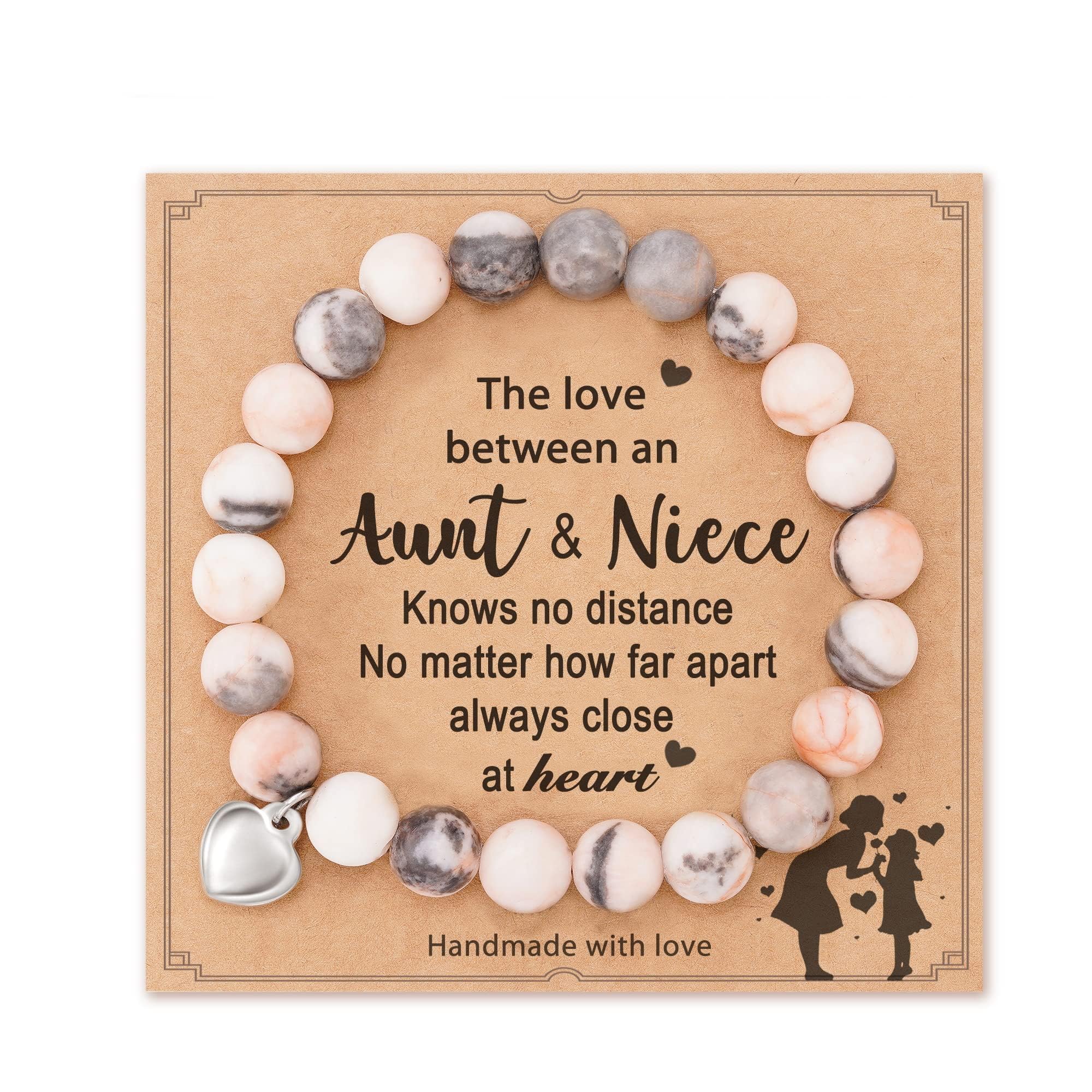 POWWA Natural Stone Heart Bracelet - Elegant Jewelry Gift for Women, Girls, Aunt, Niece - Perfect for Christmas, Birthday, Anniversary & Special Occasions - Ideal for Everyday Wear, Parties & Gifting
