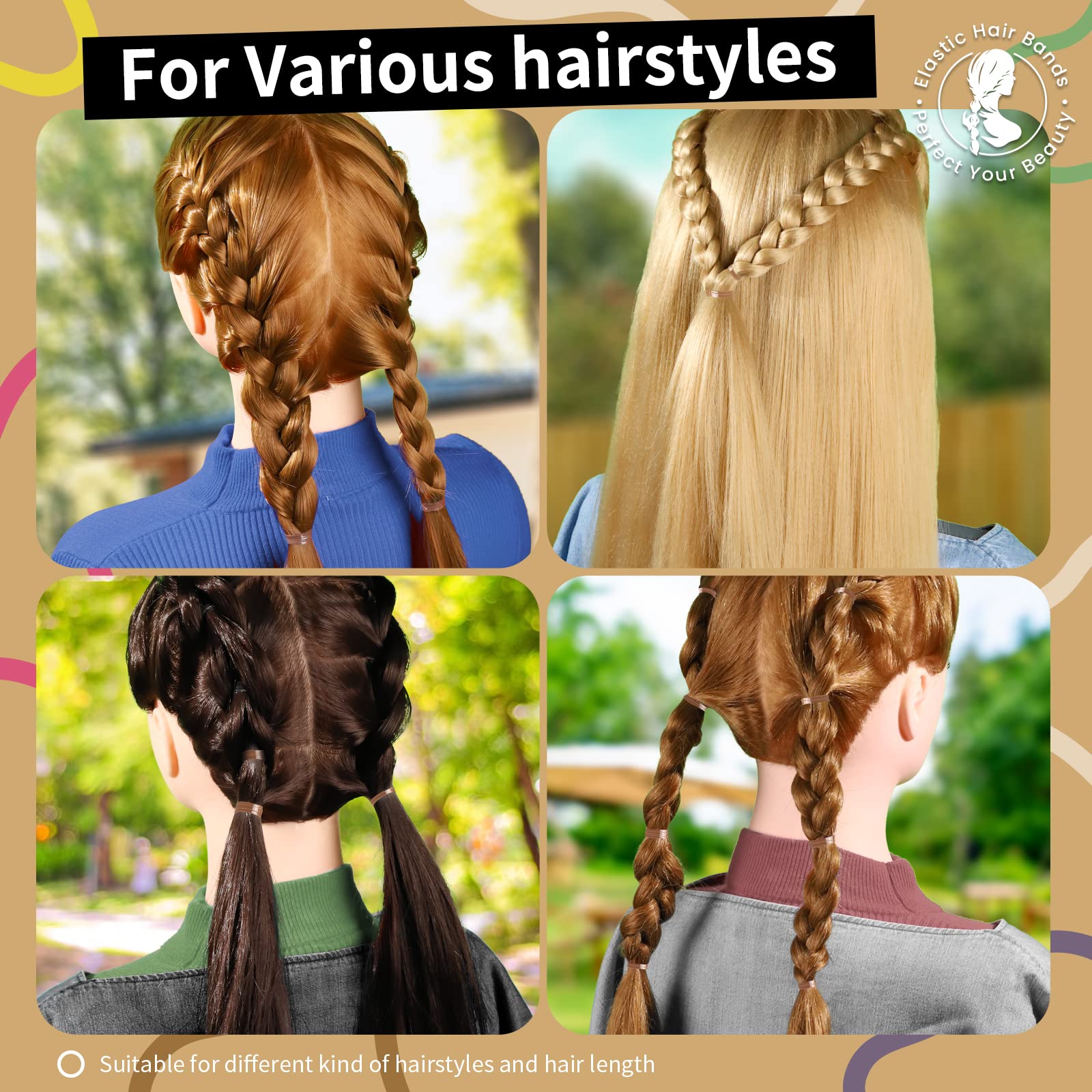 Teenitor Elastic Hair Bands - 300pcs Small Hair Ties Rubber Bands for Women & Girls (Light Brown) - Perfect for Ponytails, Braids & Everyday Hairstyles