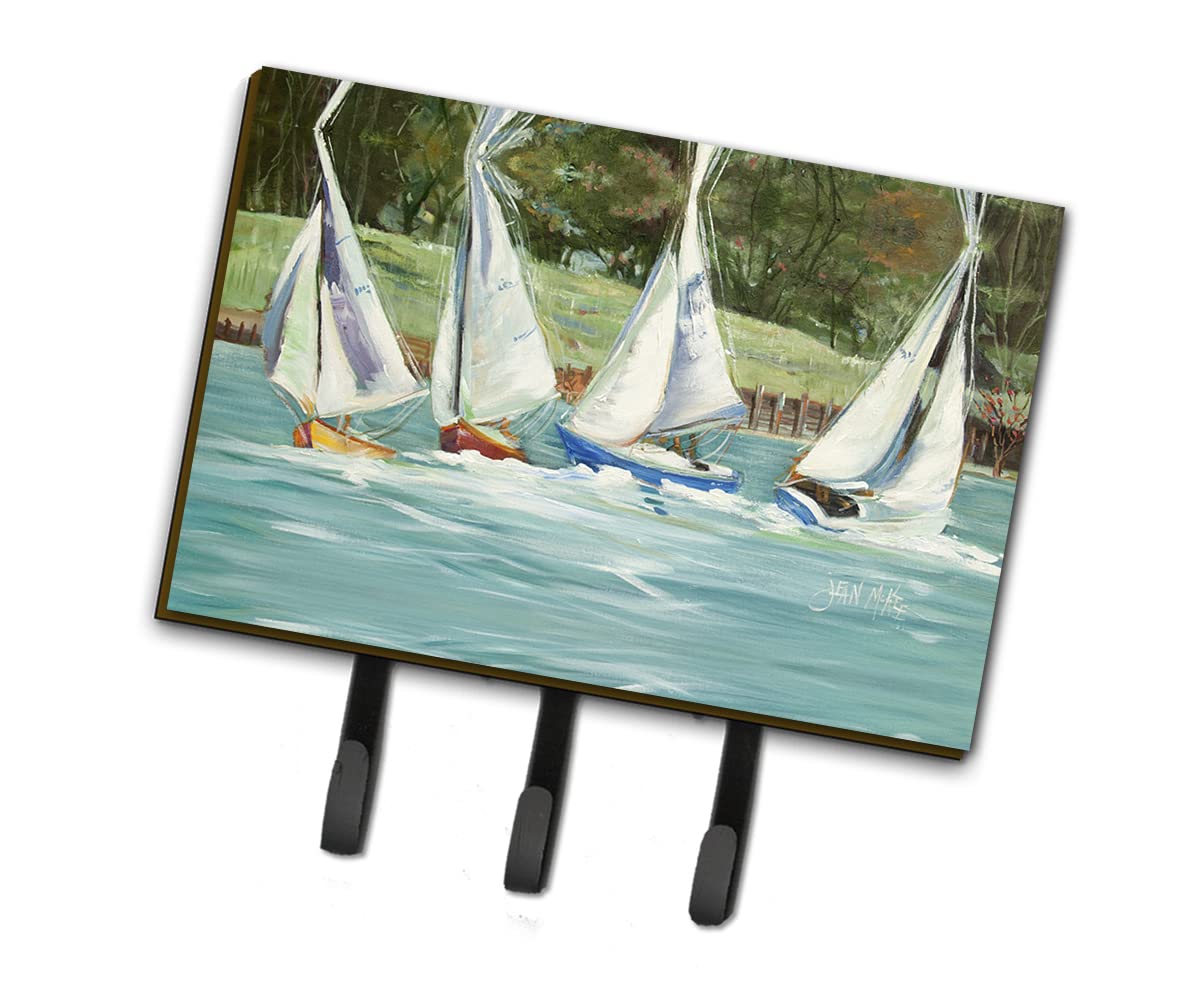 Caroline's Treasures JMK1035TH68 Sailboats on the Bay Wall Hook Organizer - Multi-Purpose Key Holder, Coat Rack & Leash Hanger for Keys, Towels, Aprons & Pet Accessories - Perfect for Entryway, Kitchen & Mudroom Organization