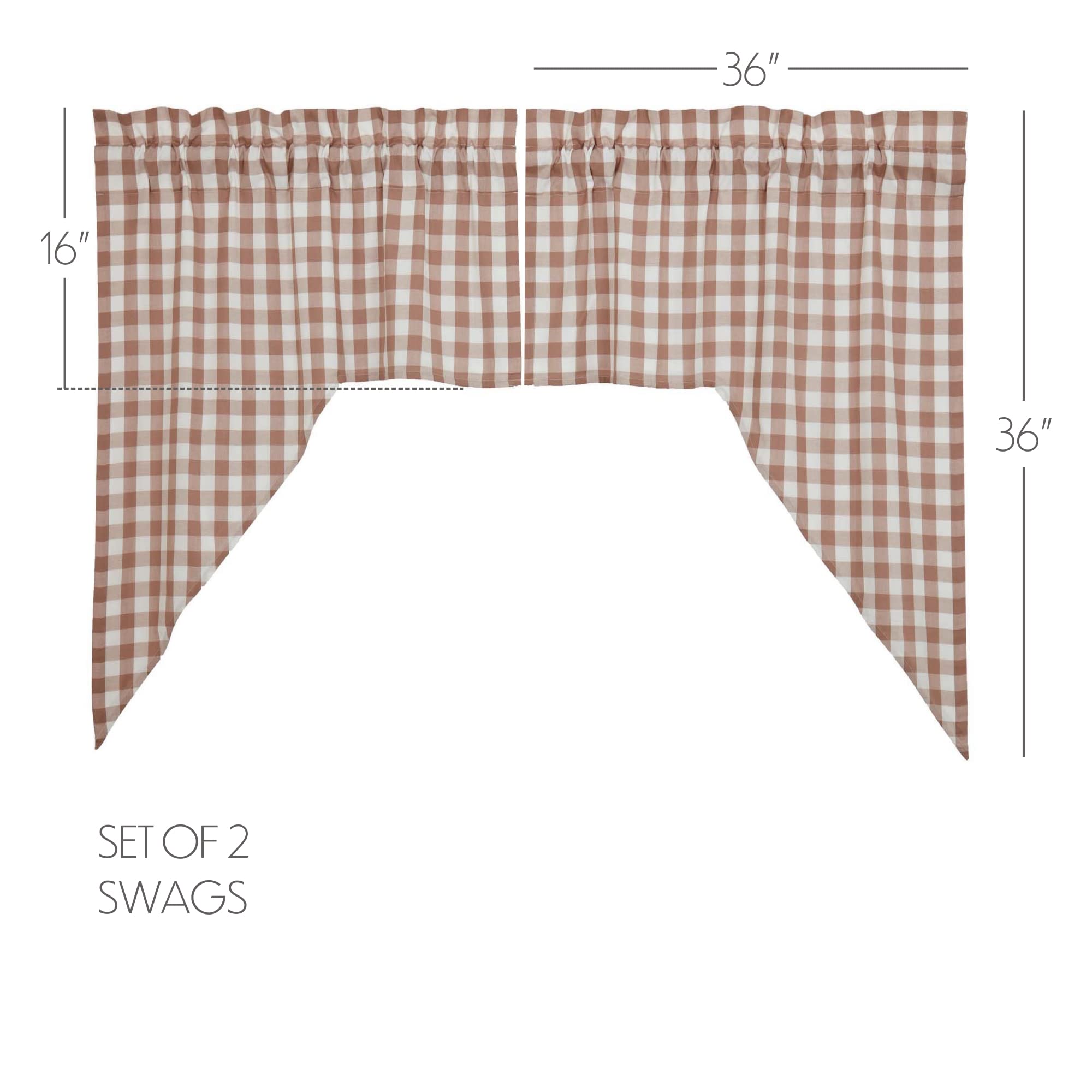 Annie Buffalo Portabella Check Farmhouse Swag Curtain Set 36x36x16 - Rustic Window Treatment for Kitchen, Living Room & Bedroom Decor