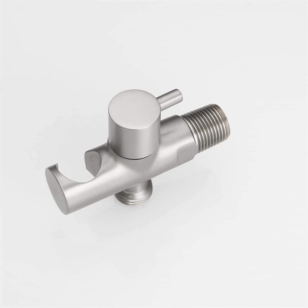 Wall Mount Handheld Shower Head Holder with Hose Connector & Shut Off Valve - Brushed Nickel Shower Wand Bracket for Bathroom, Bidet Sprayer & Toilet Accessories - Perfect for Home, RV and Mobile Use
