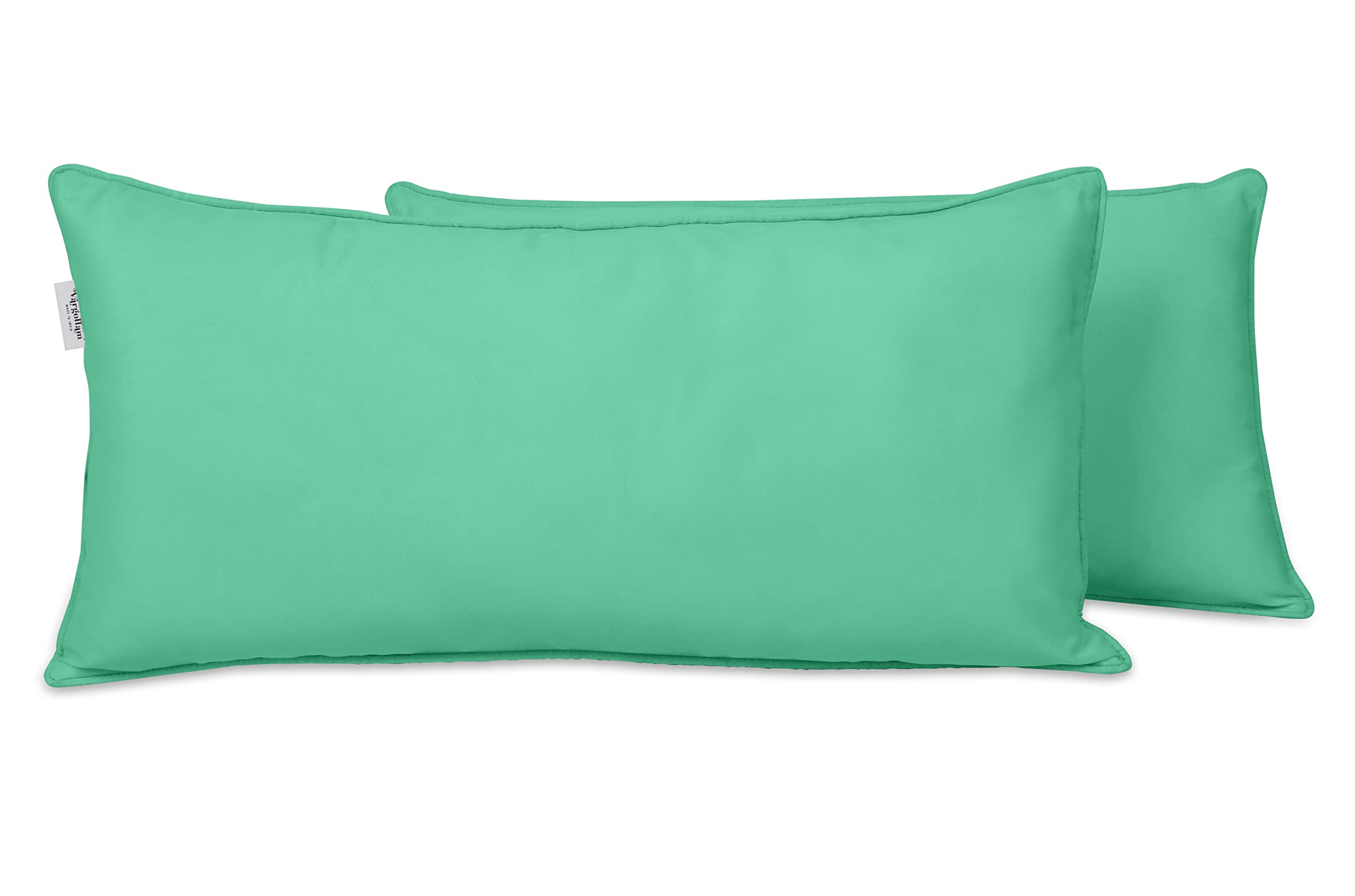 Waterproof Polyester Lumbar Pillow Covers 12x24 Inches - Set of 2 All-Weather Outdoor/Indoor Cushion Cases for Patio Sofa, Chair & Deck Furniture - Aquamarine Blue - Perfect for Backyard, Porch & Living Room Decor