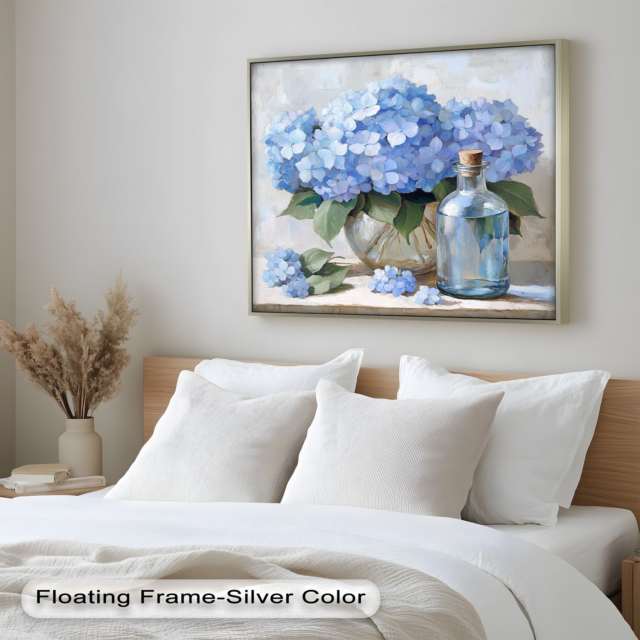 Blue Floral Still Life Oil Painting - Modern Wall Art for Living Room, Bedroom & Office Decor