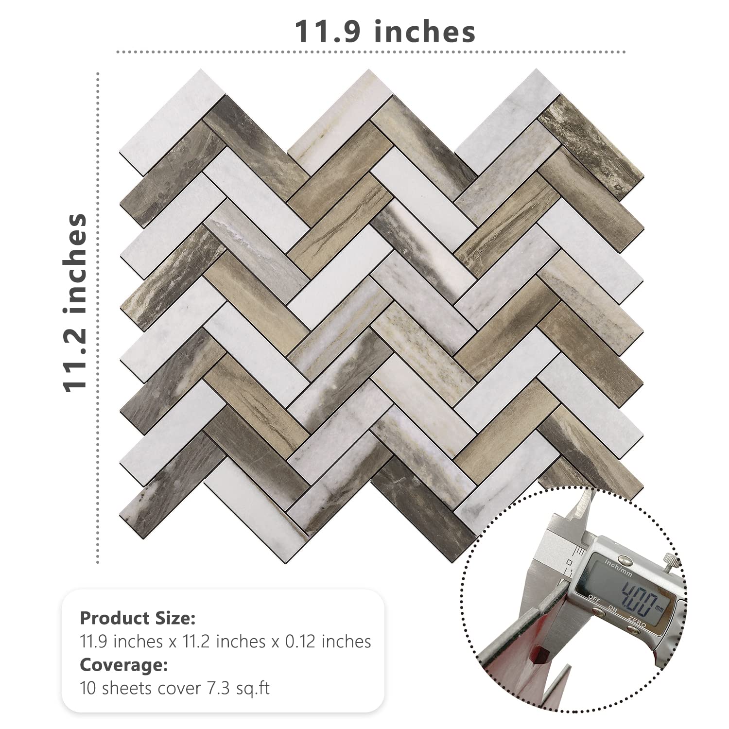 STICKGOO Herringbone Peel and Stick Backsplash - 10 Sheets PVC Self-Adhesive Wall Tiles, Waterproof Faux Wood Kitchen Backsplash for Easy DIY Installation - Perfect for Kitchen, Bathroom, Laundry Room & RV Renovation
