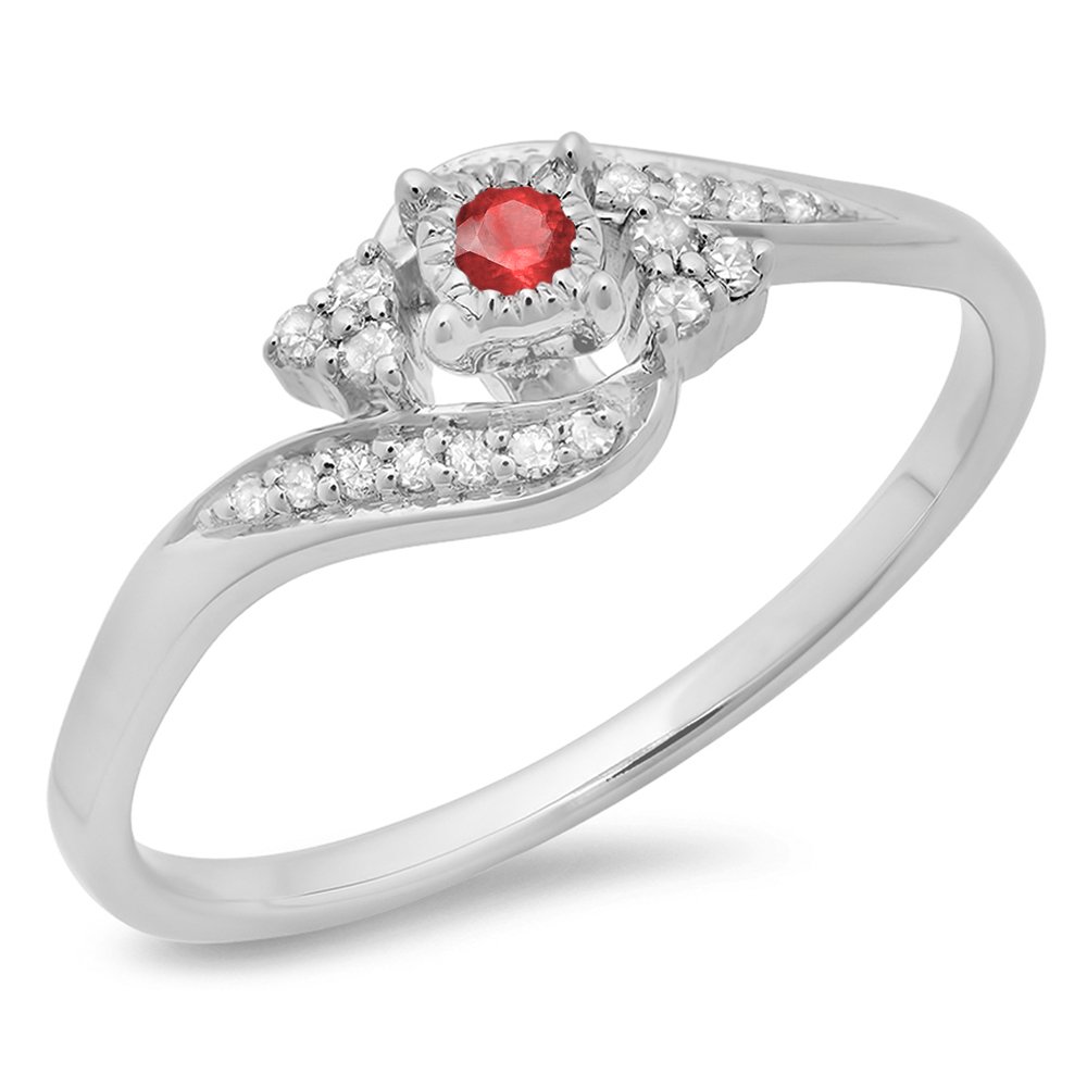 10K Solid Gold Round Ruby & White Diamond Twisted Swirl Promise Engagement Ring for Women - Dazzlingrock Collection | Perfect for Proposals, Anniversaries & Special Occasions