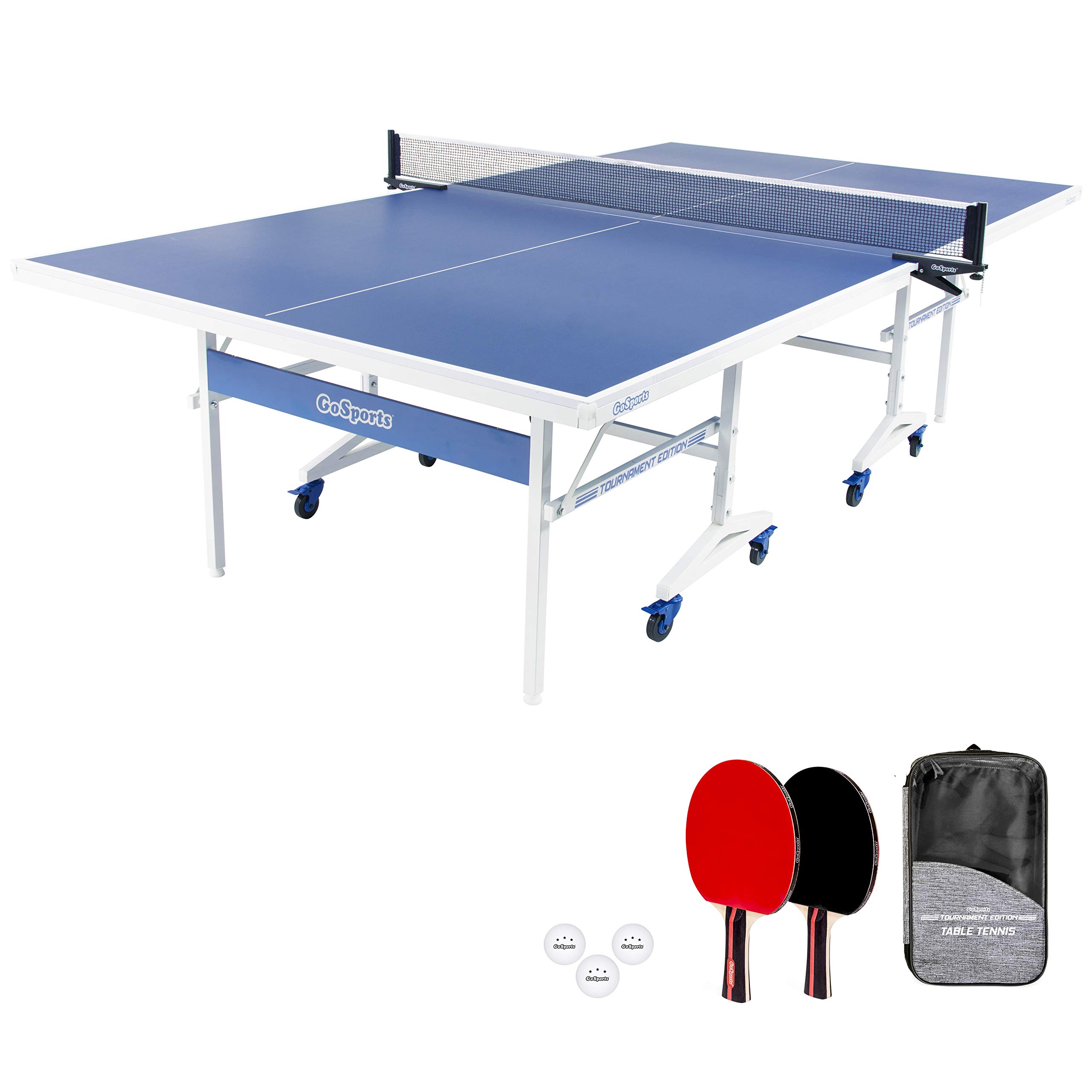 GoSports Premium Table Tennis Set for Indoor & Outdoor Play - Includes Regulation Net, 2 Pro Paddles, 3 Competition Balls & Carrying Case | Perfect for Backyard Games, Family Fun & Competitive Training